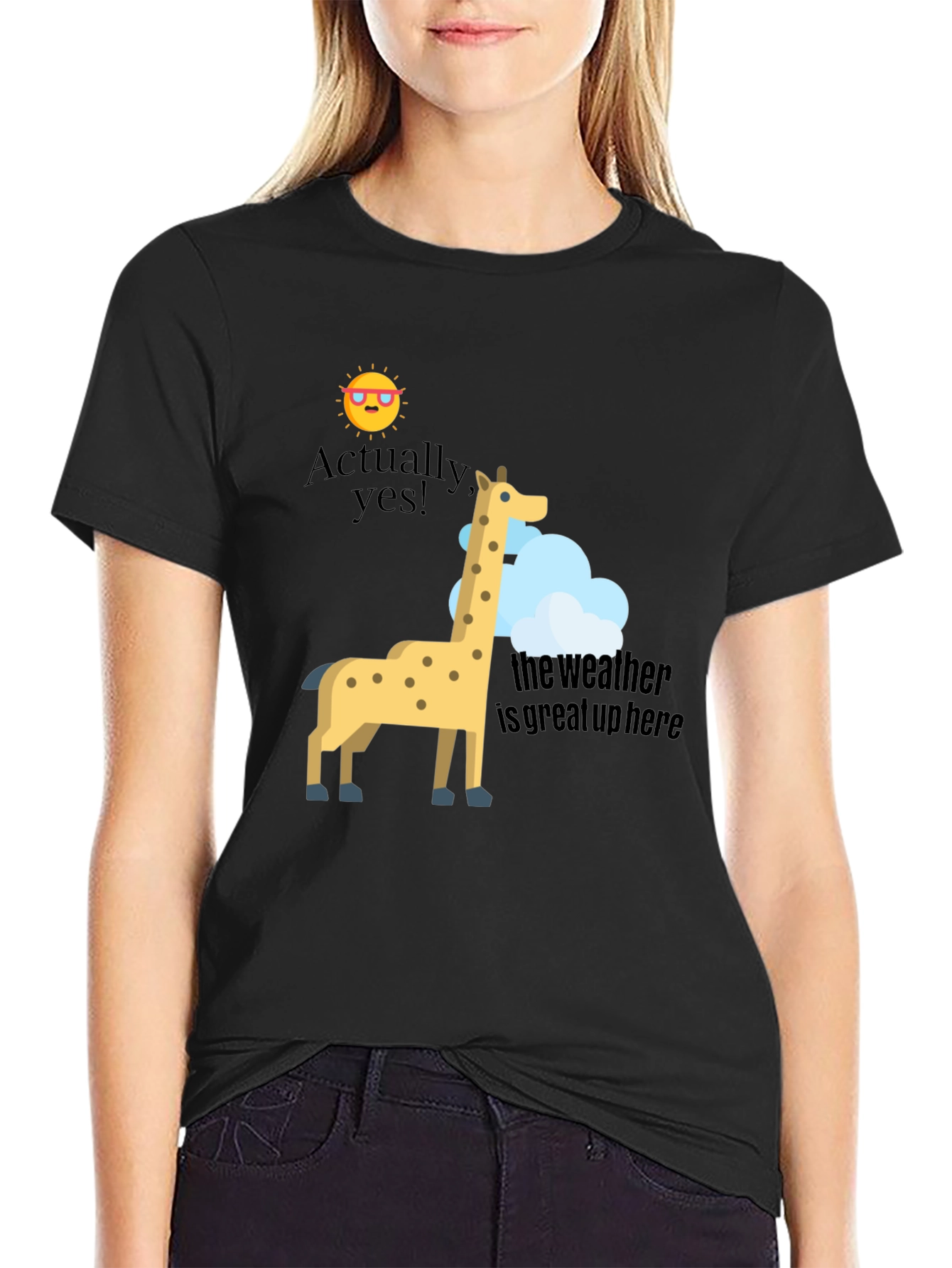 Funny Giraffe T-Shirt - Great Weather Up Here