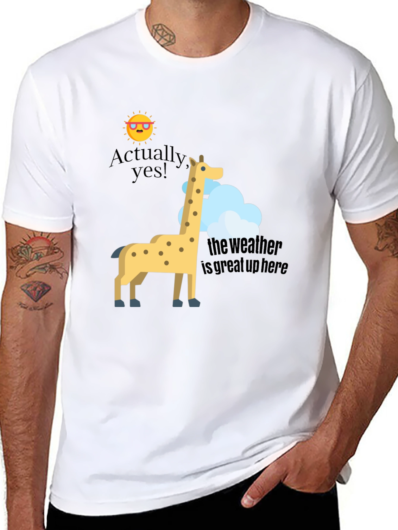 Funny Giraffe T-Shirt - Great Weather Up Here