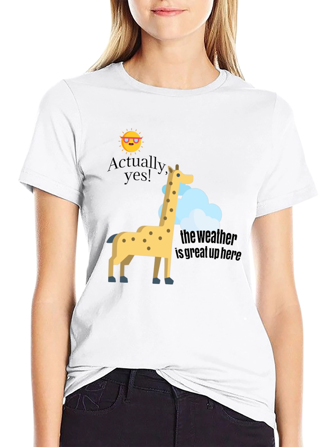 Funny Giraffe T-Shirt - Great Weather Up Here