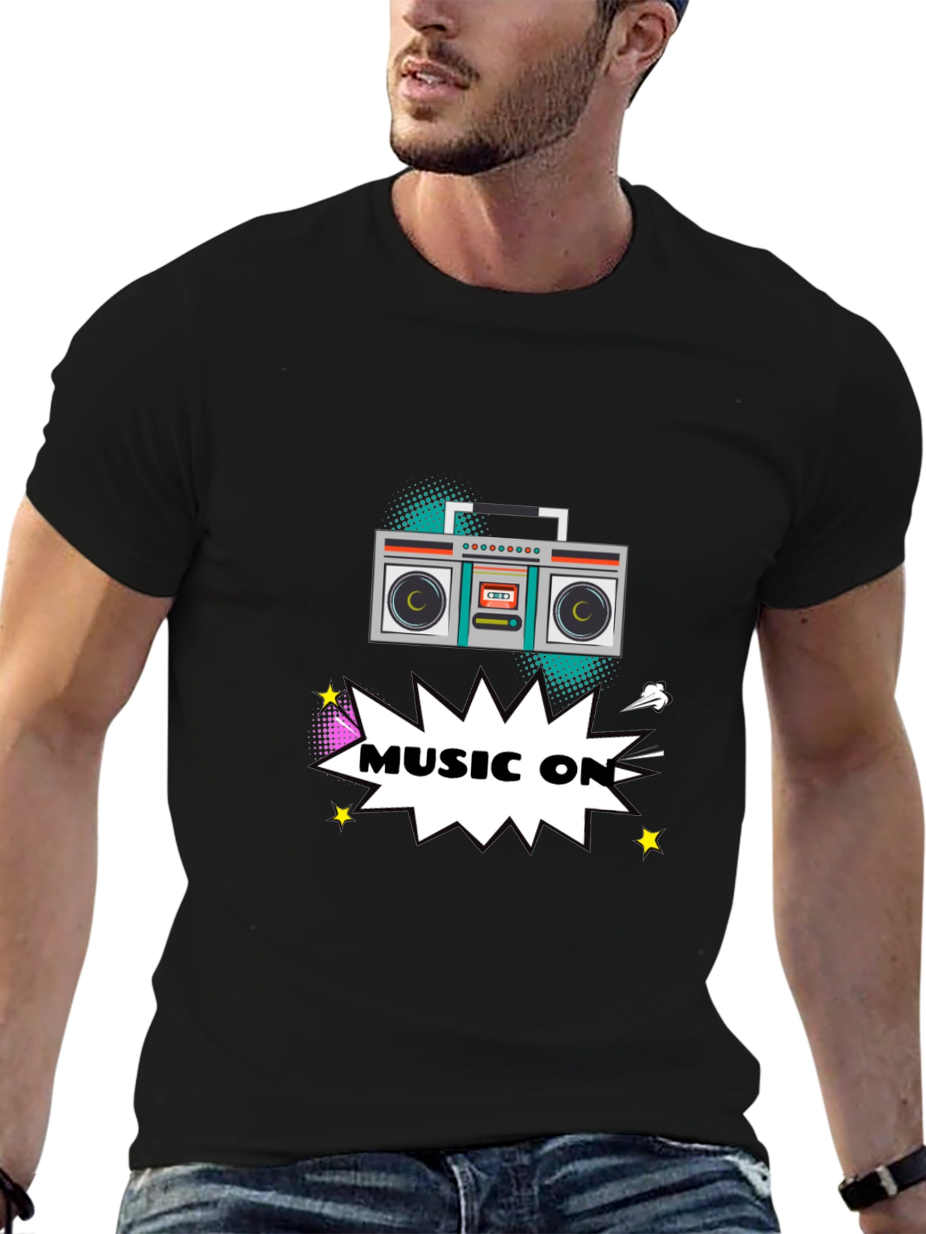 Retro Boombox Music On Graphic T-Shirt