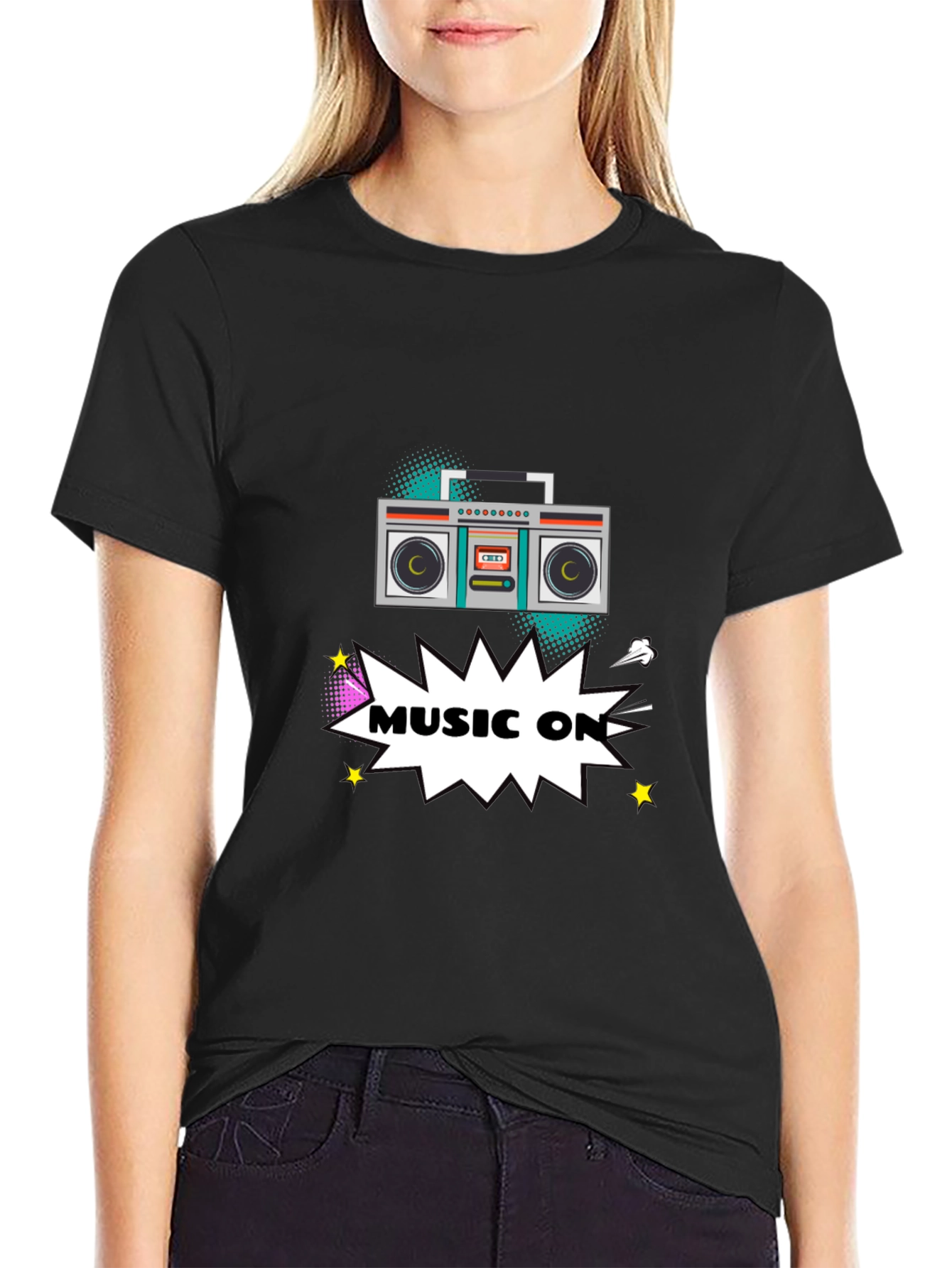 Retro Boombox Music On Graphic T-Shirt