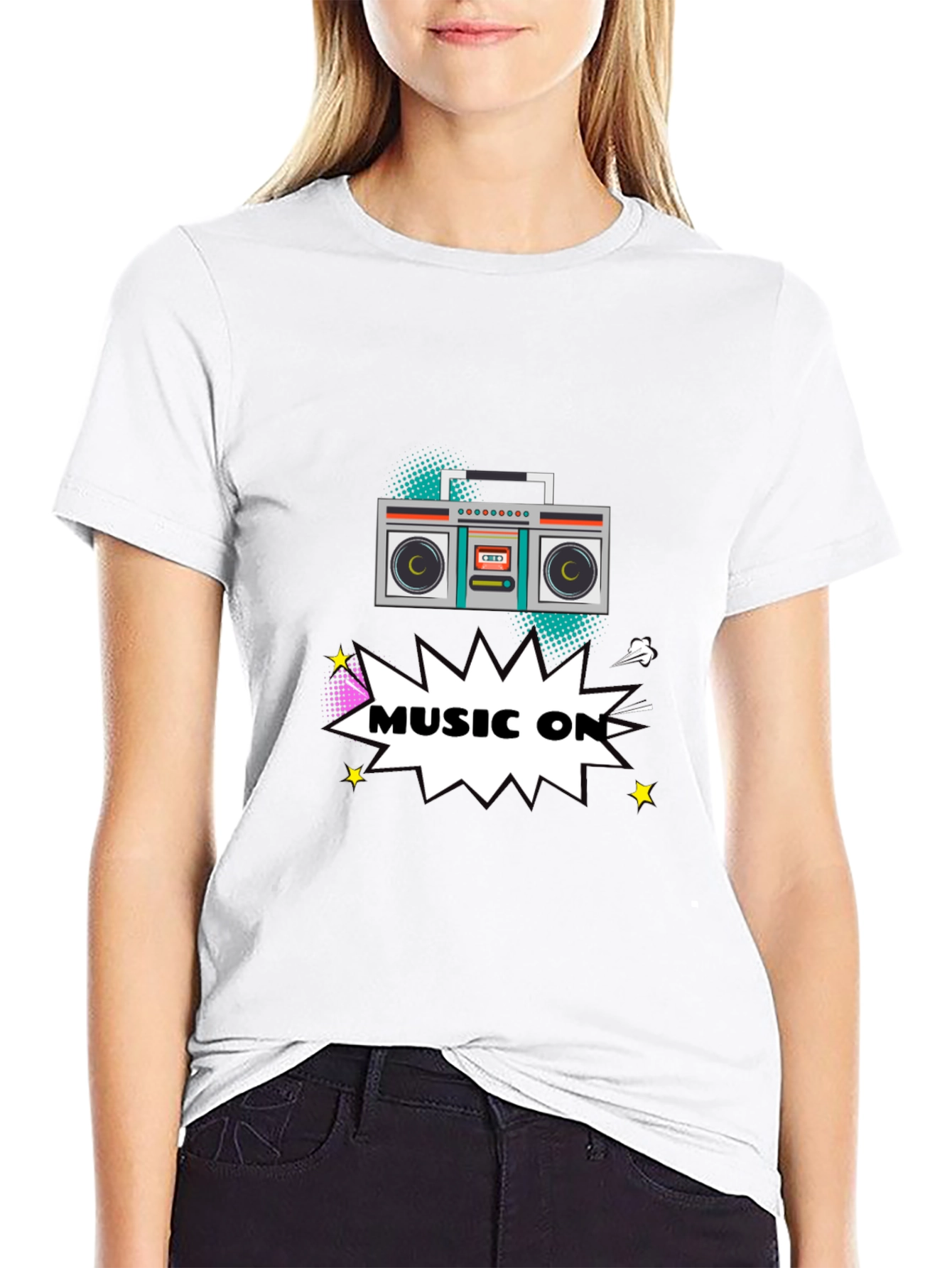 Retro Boombox Music On Graphic T-Shirt