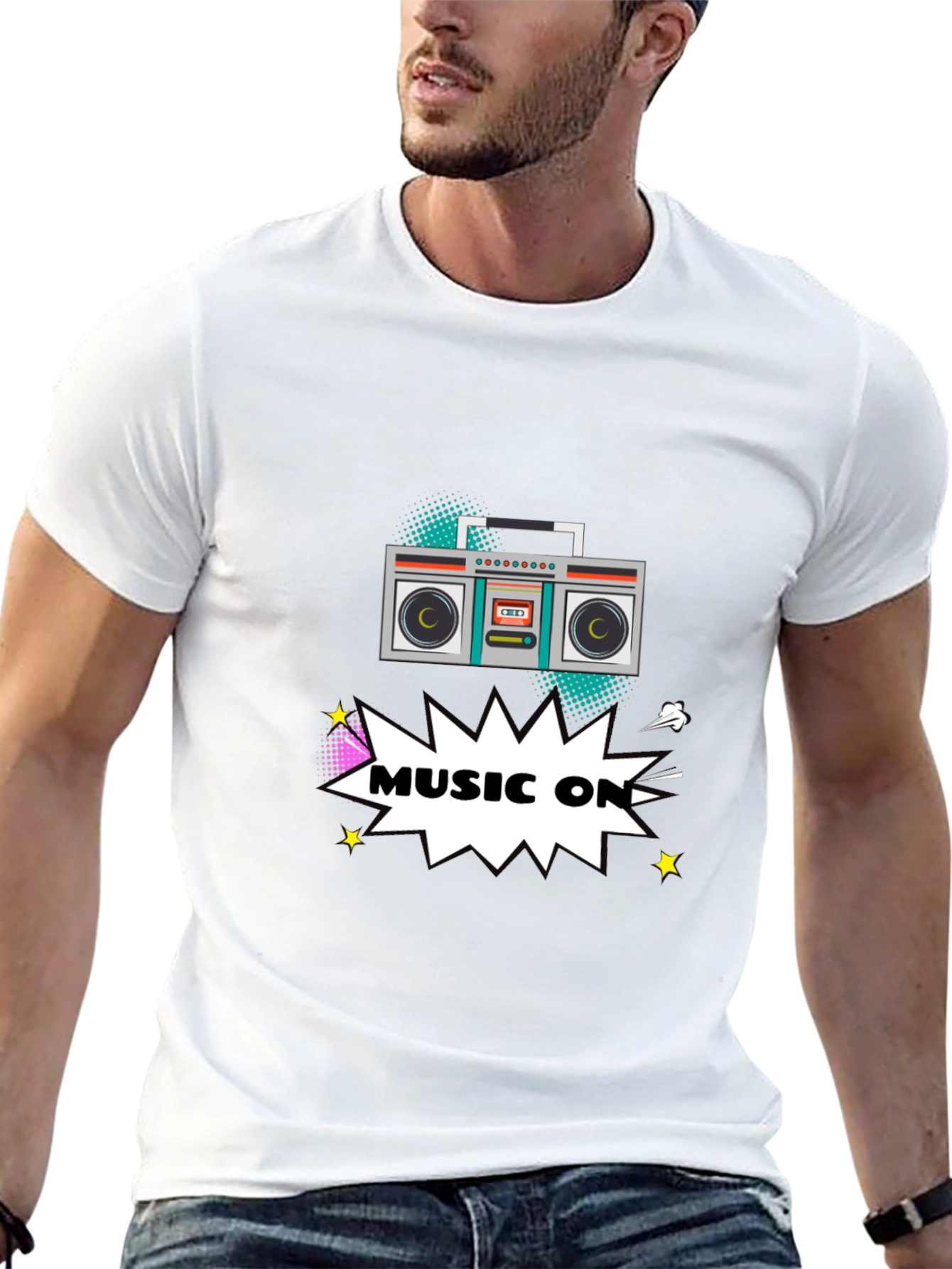 Retro Boombox Music On Graphic T-Shirt