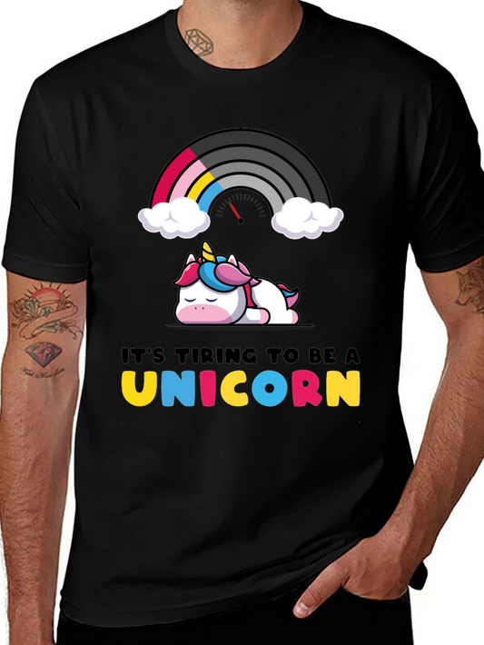 Tiring Unicorn Graphic Tee - Unique Rainbow Design