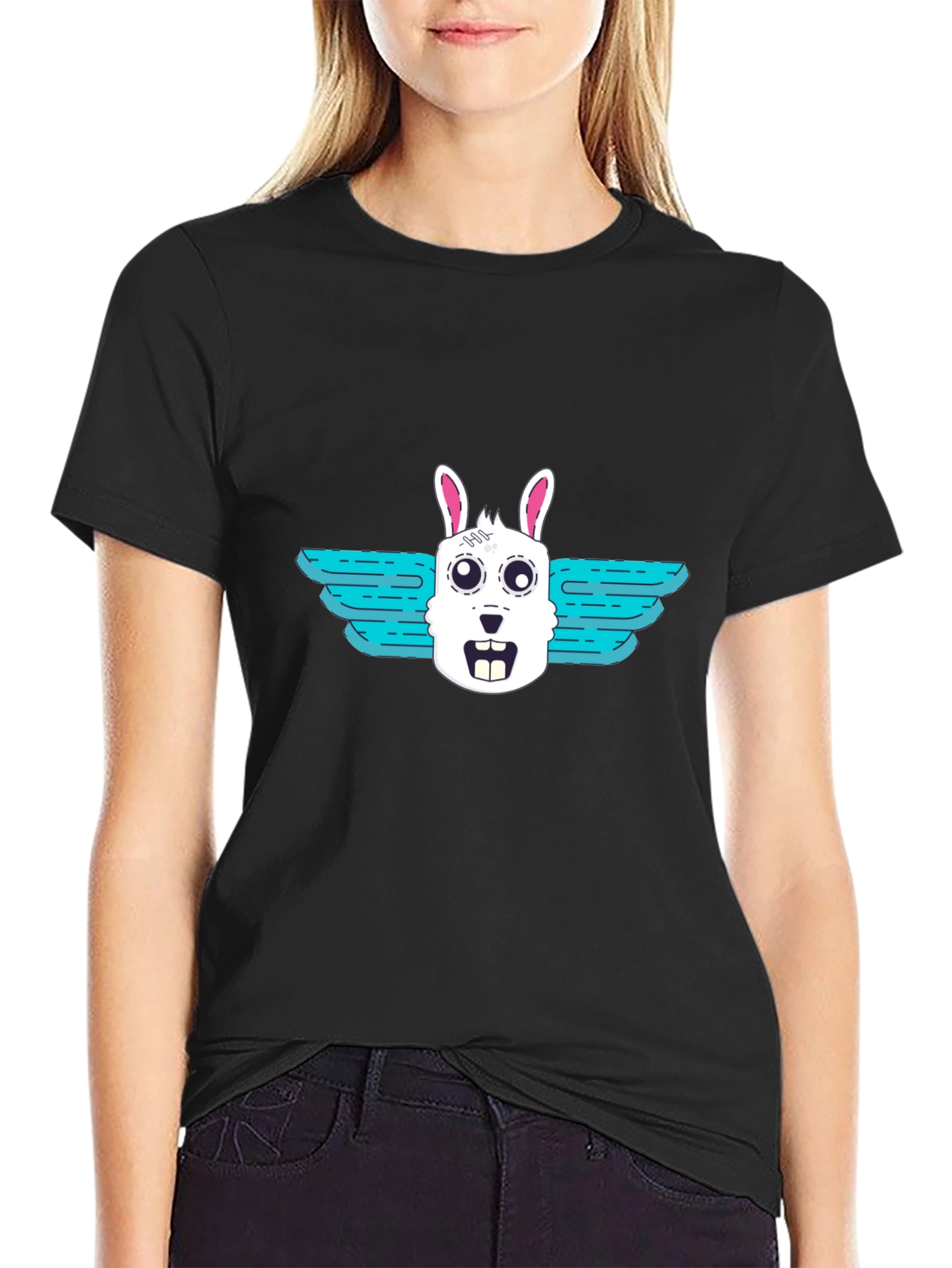 Winged Rabbit Graphic Tee - Black Unisex T-Shirt