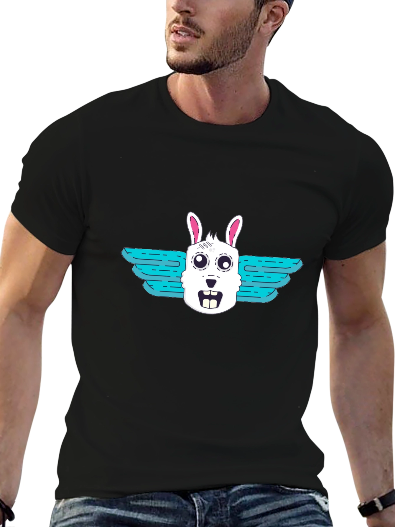 Winged Rabbit Graphic Tee - Black Unisex T-Shirt