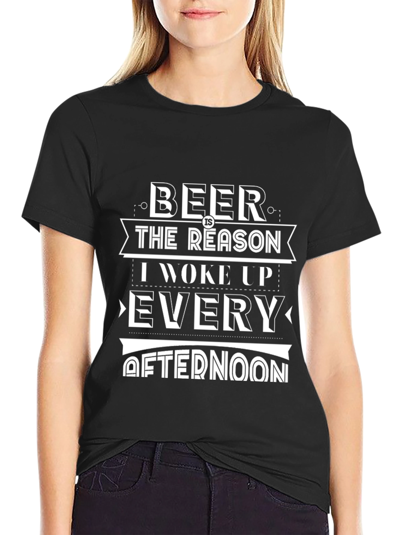 Humorous Beer Reason Graphic Print Black T-Shirt