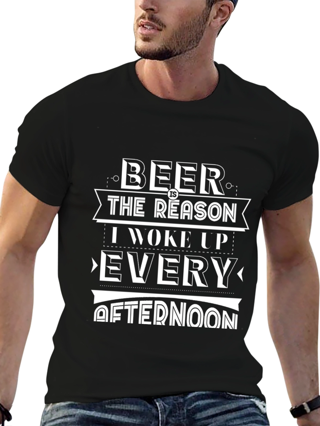Humorous Beer Reason Graphic Print Black T-Shirt