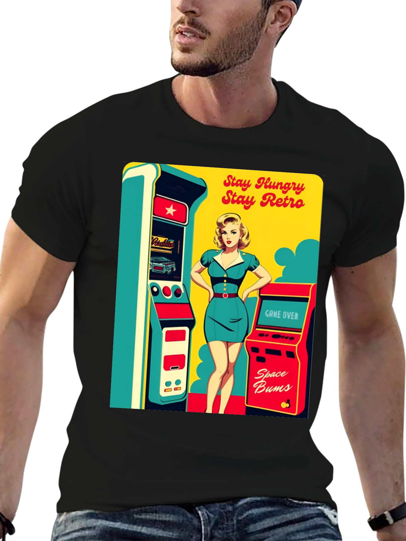 Retro Arcade Game T-Shirt - Stay Hungry