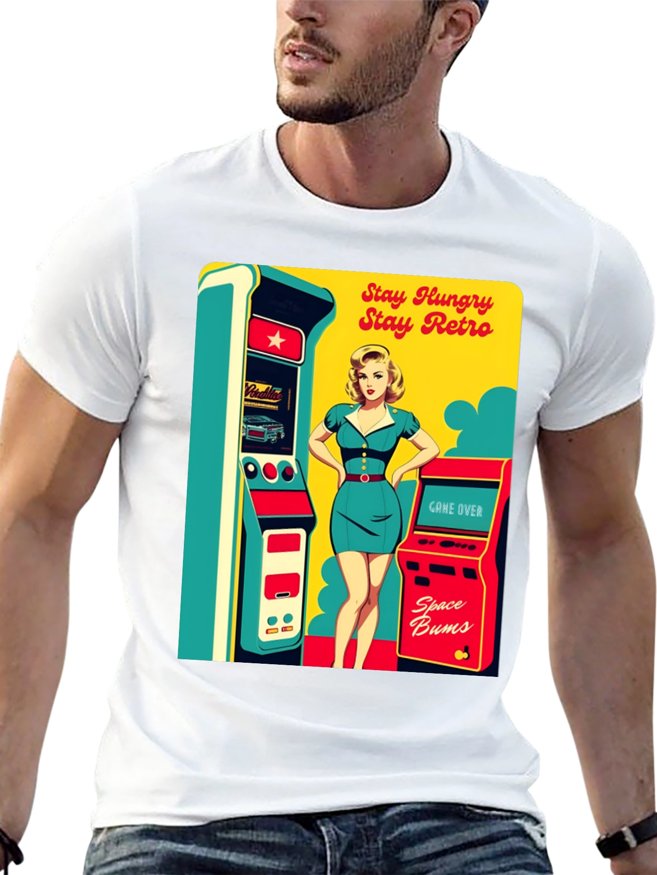 Retro Arcade Game T-Shirt - Stay Hungry