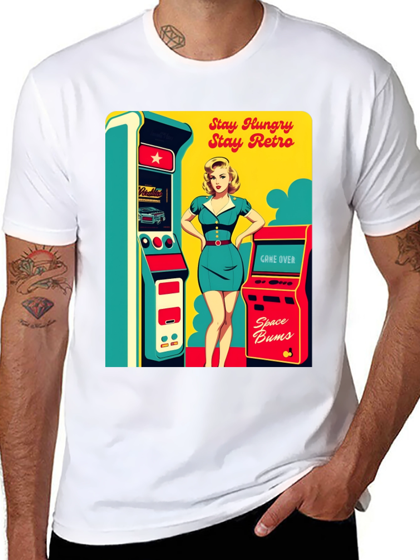 Retro Arcade Game T-Shirt - Stay Hungry