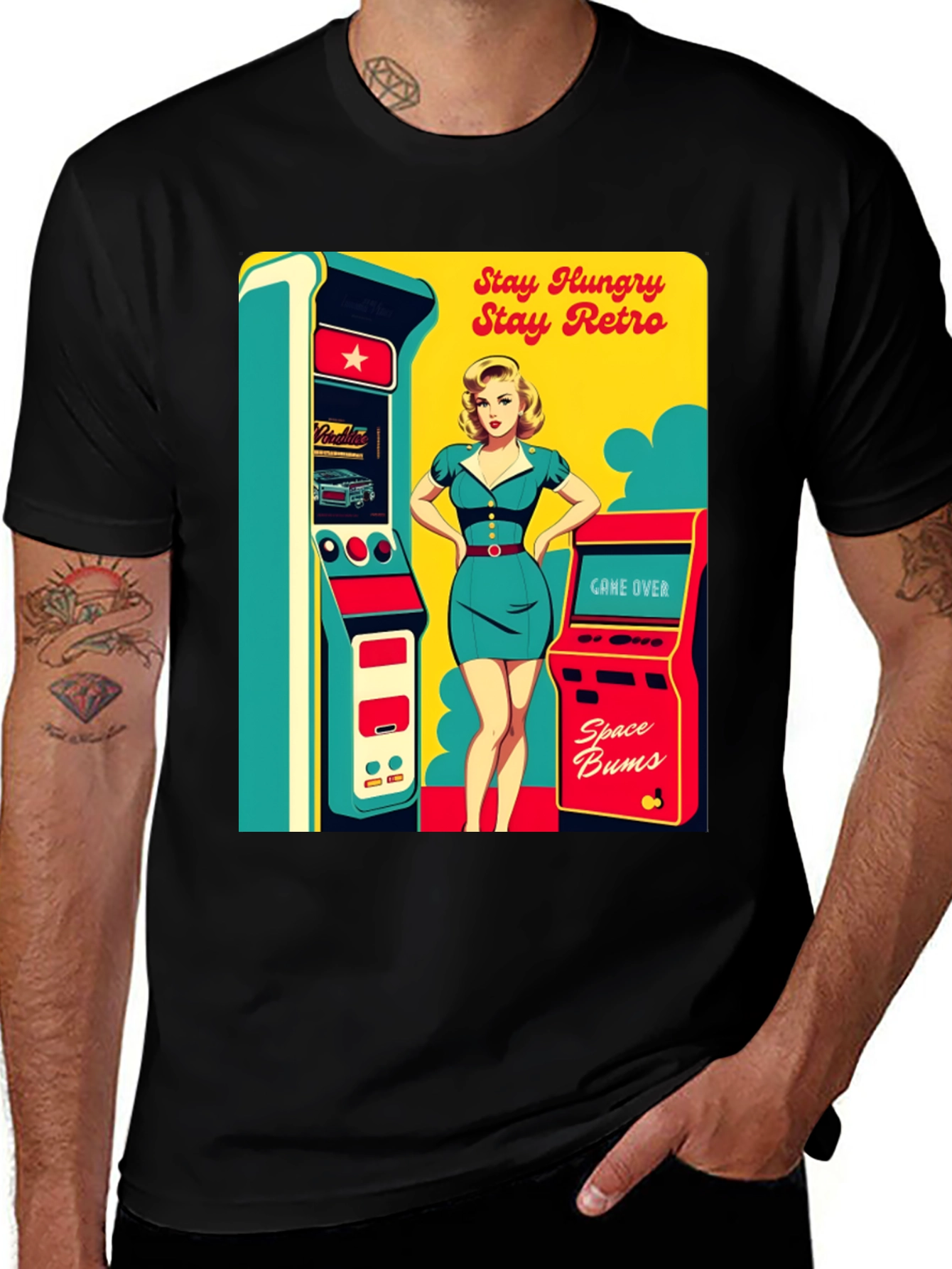 Retro Arcade Game T-Shirt - Stay Hungry