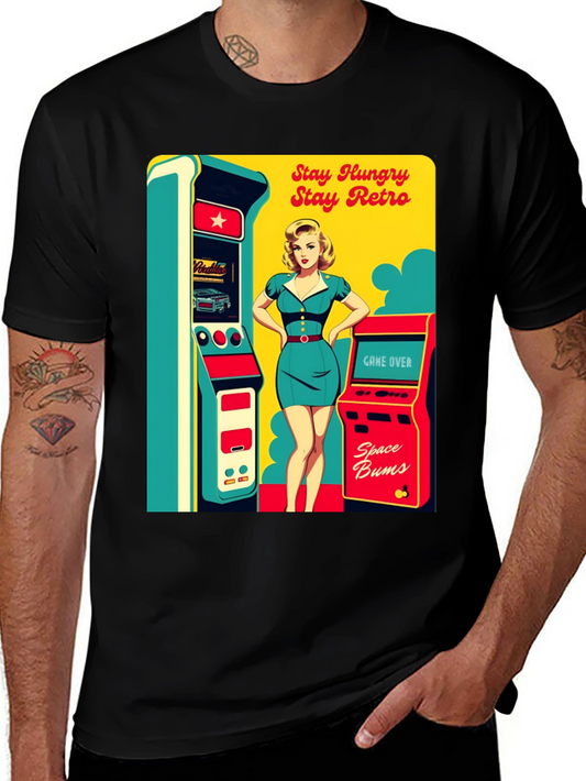 Retro Arcade Game T-Shirt - Stay Hungry