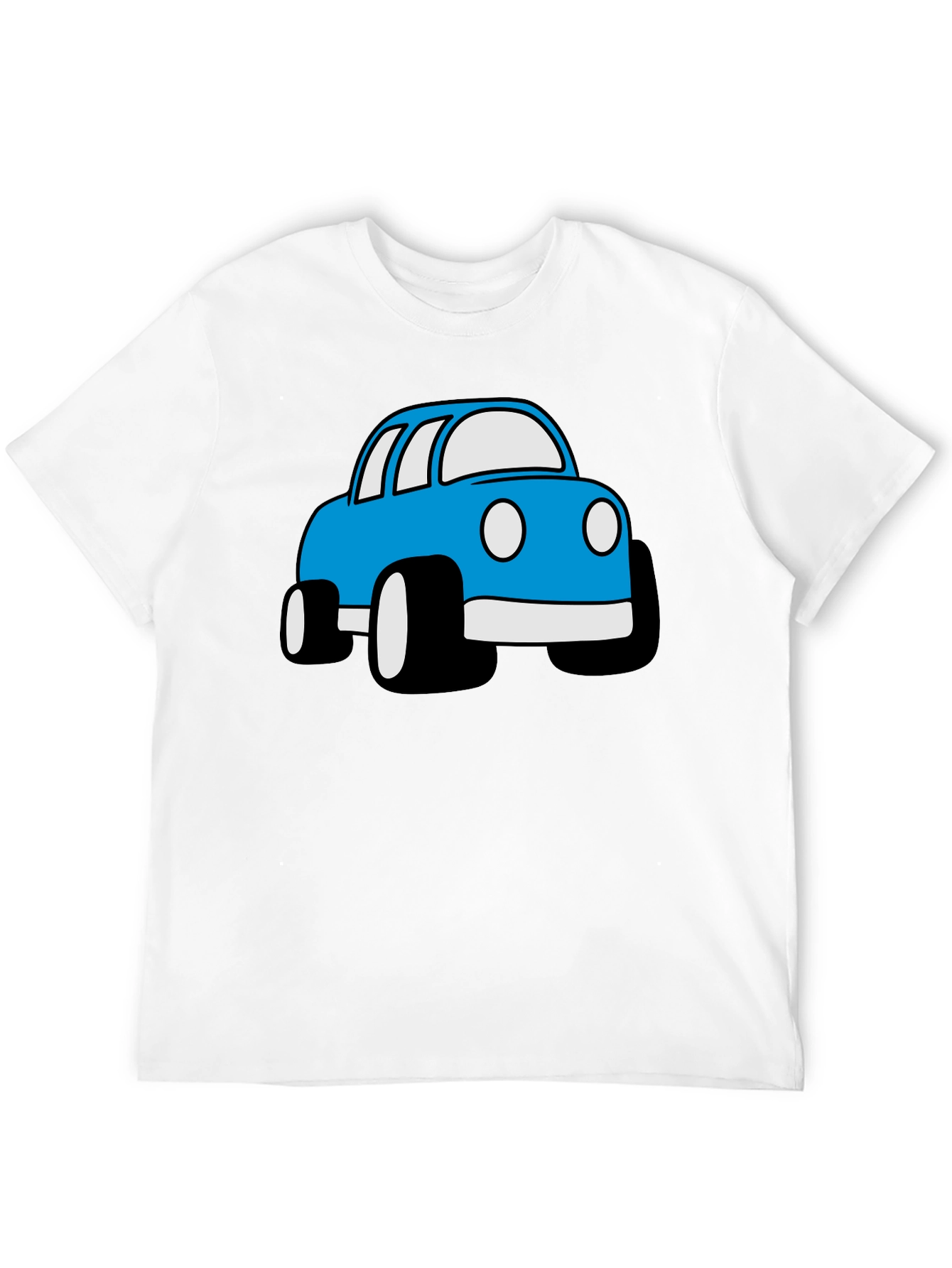 Blue Cartoon Car Graphic Black T-Shirt