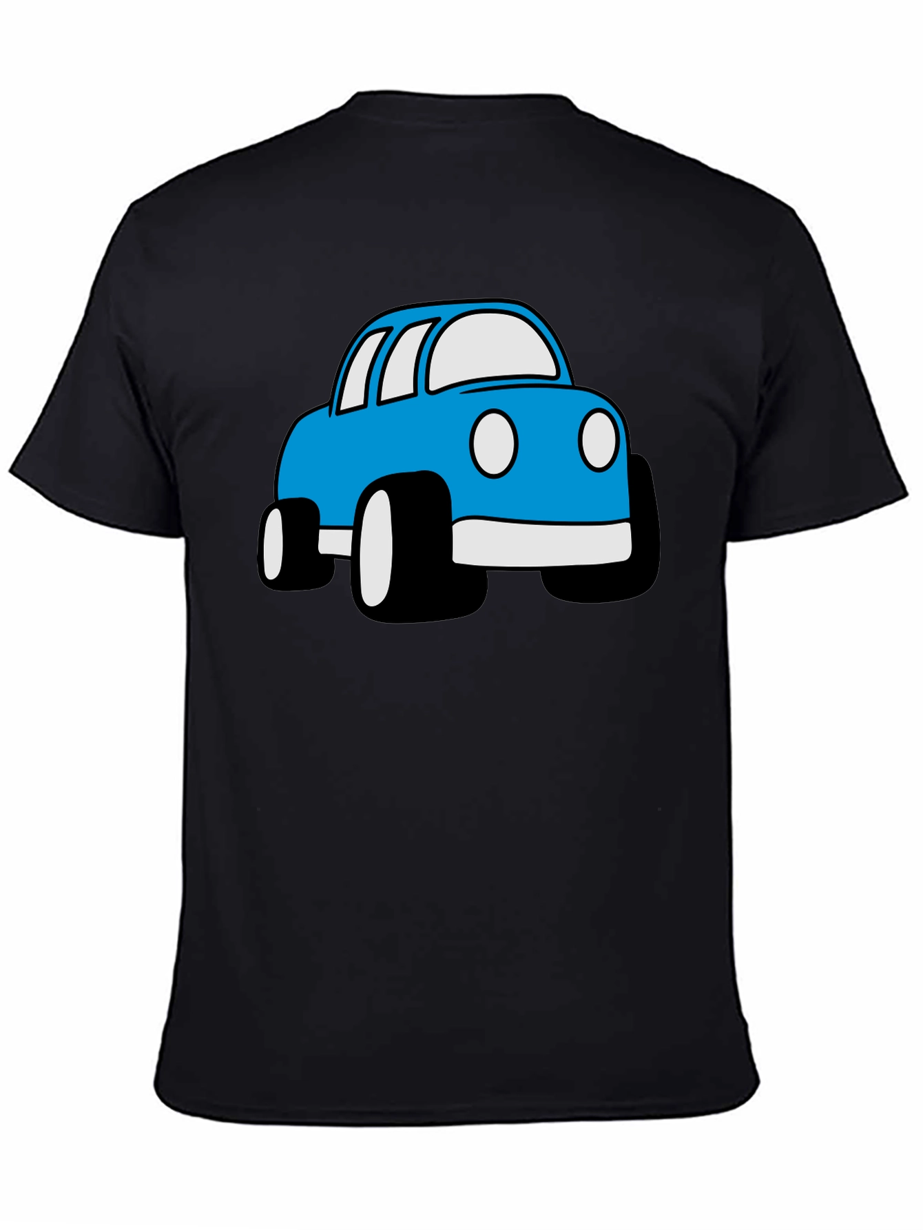 Blue Cartoon Car Graphic Black T-Shirt