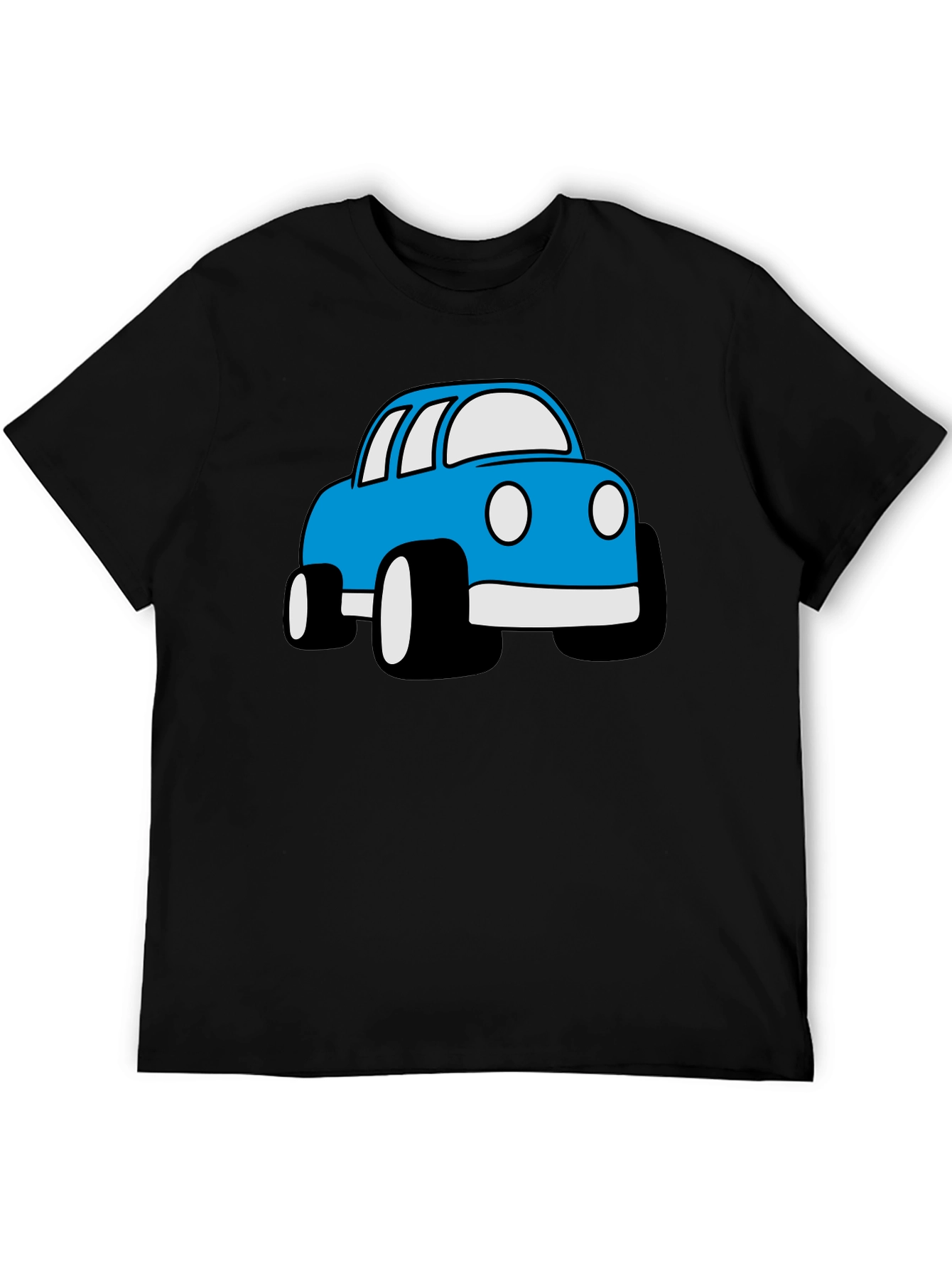 Blue Cartoon Car Graphic Black T-Shirt