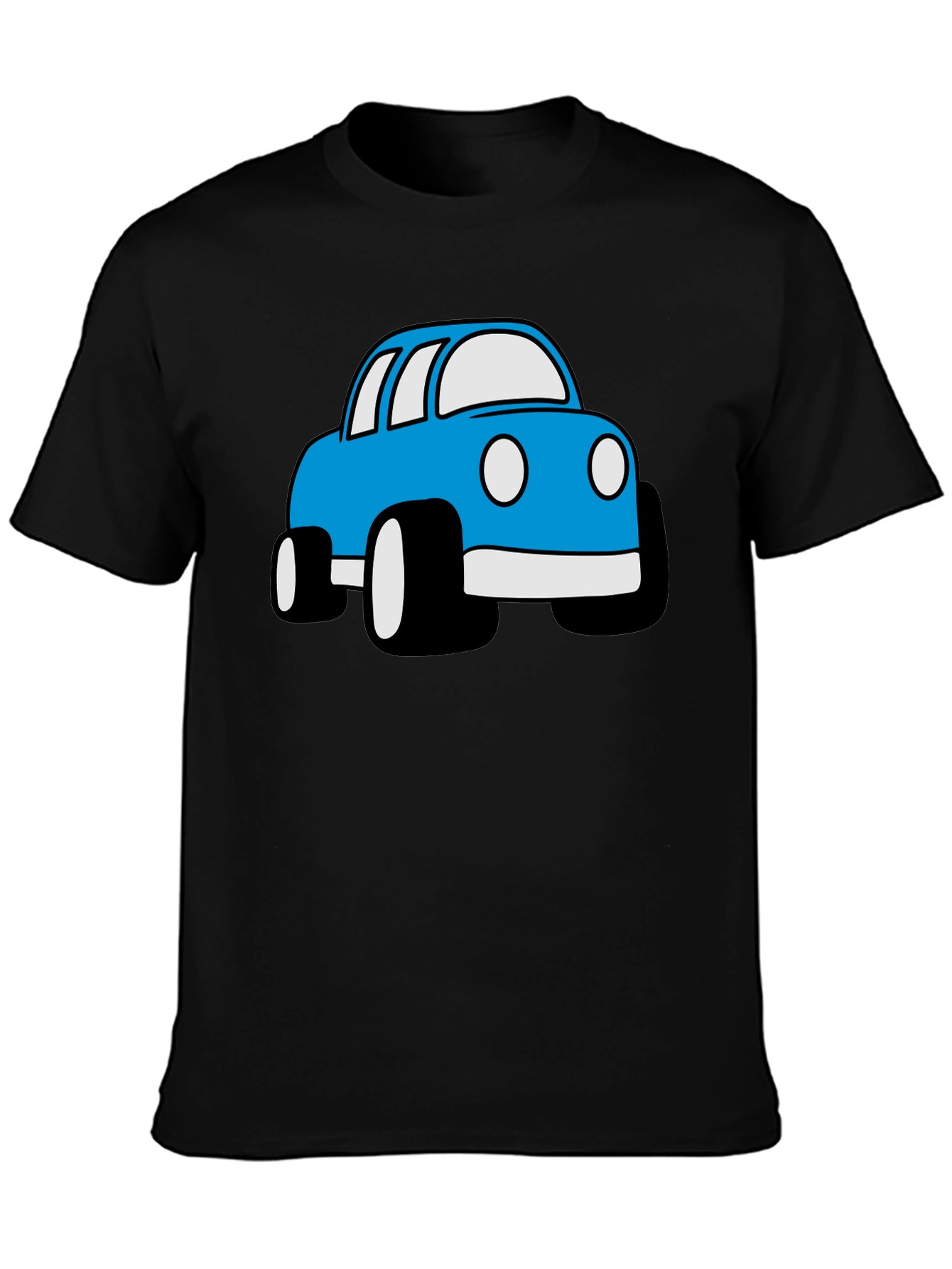 Blue Cartoon Car Graphic Black T-Shirt