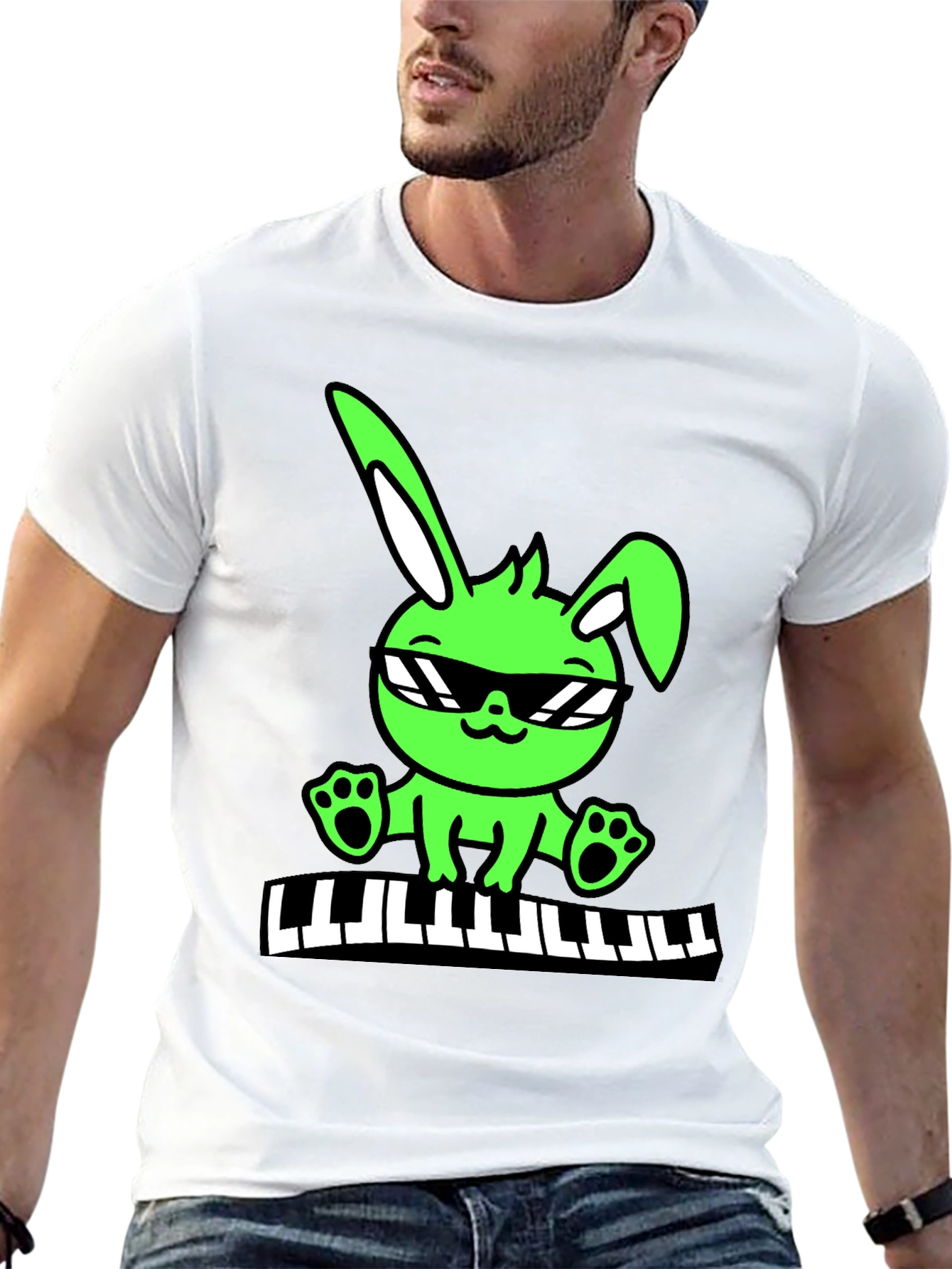 Cool Bunny Keyboardist Graphic Tee