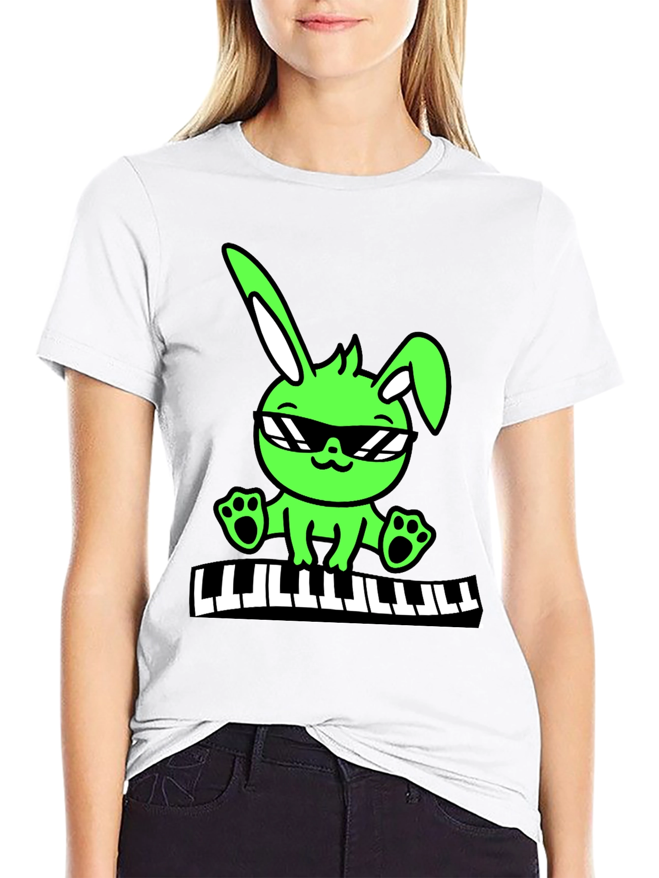 Cool Bunny Keyboardist Graphic Tee