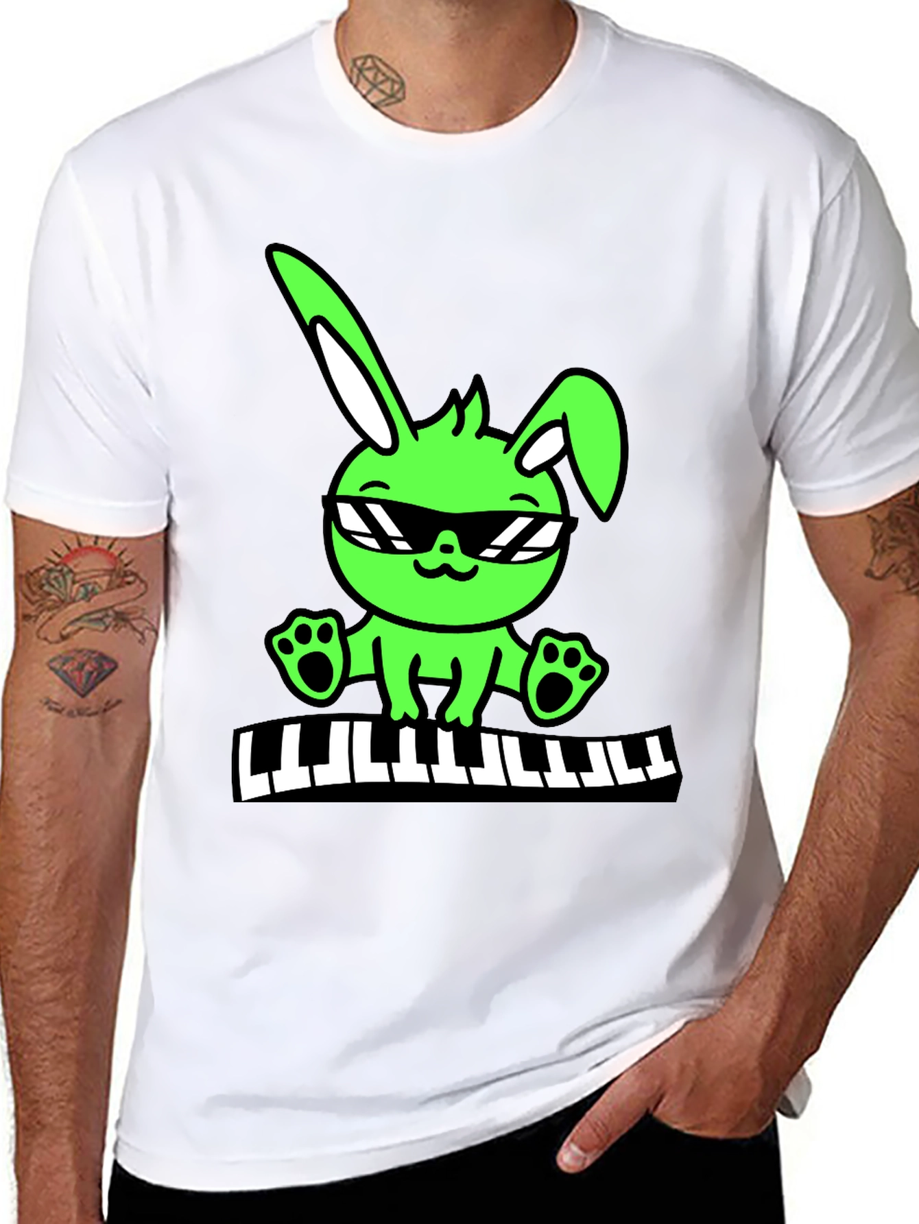 Cool Bunny Keyboardist Graphic Tee