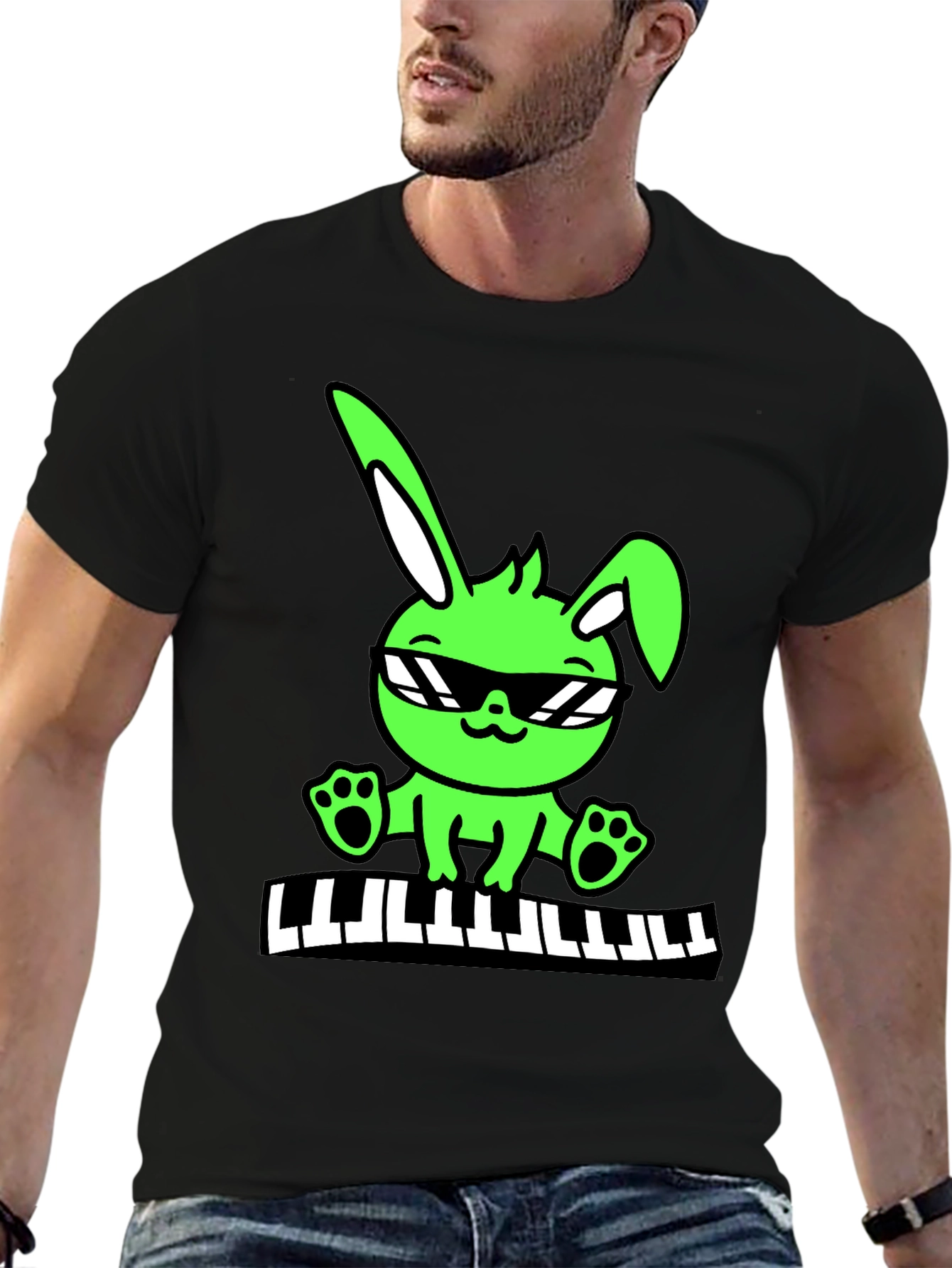 Cool Bunny Keyboardist Graphic Tee