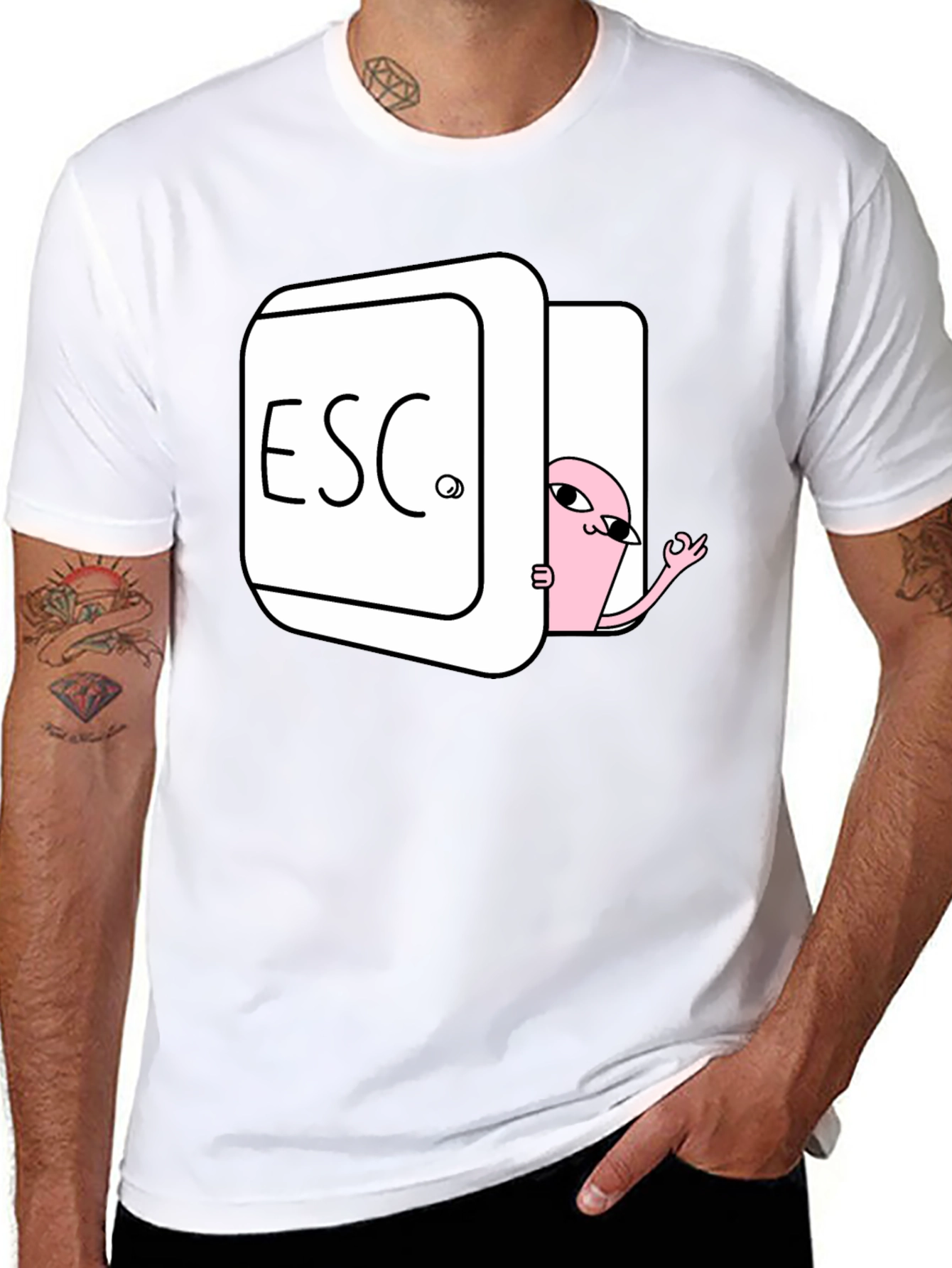 Escape Key Graphic T-Shirt - Pink Character Design