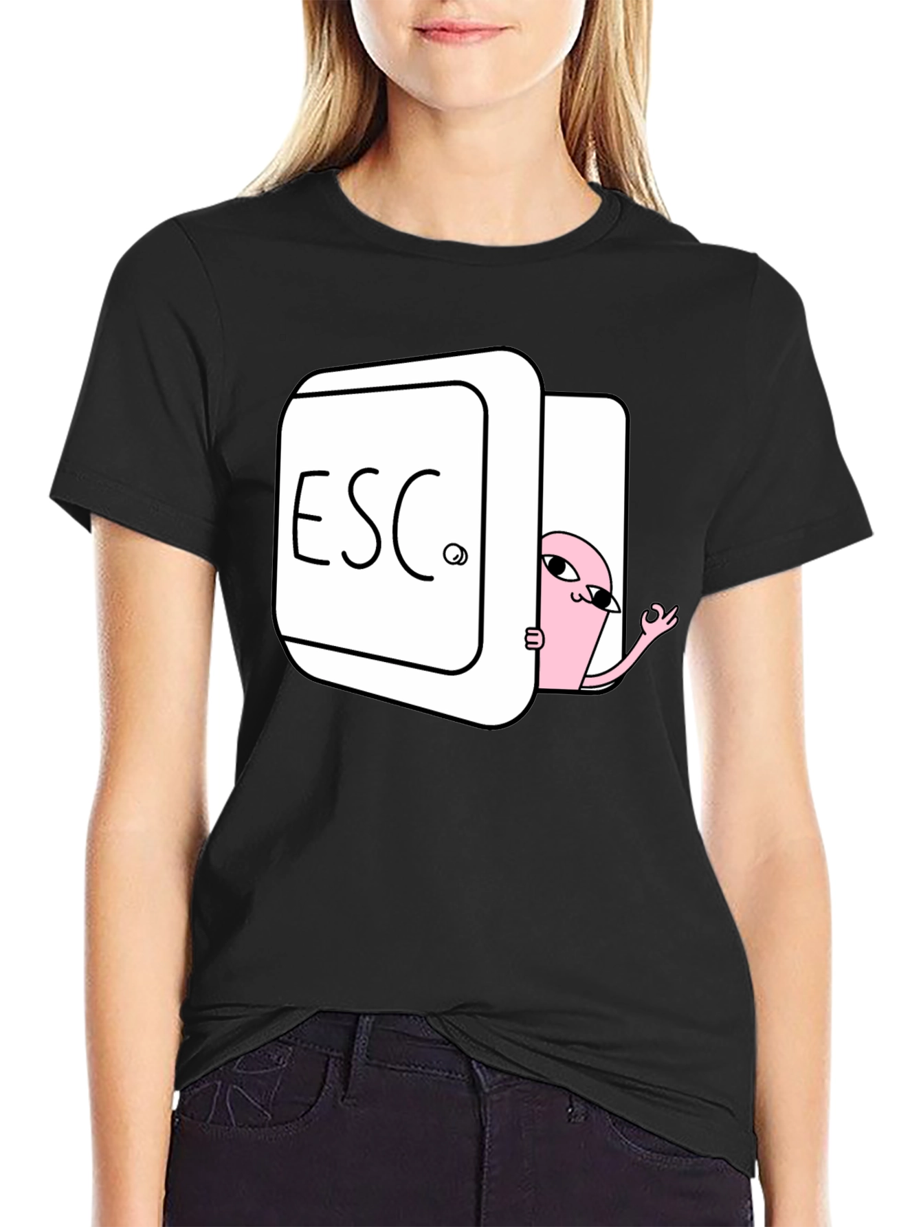 Escape Key Graphic T-Shirt - Pink Character Design