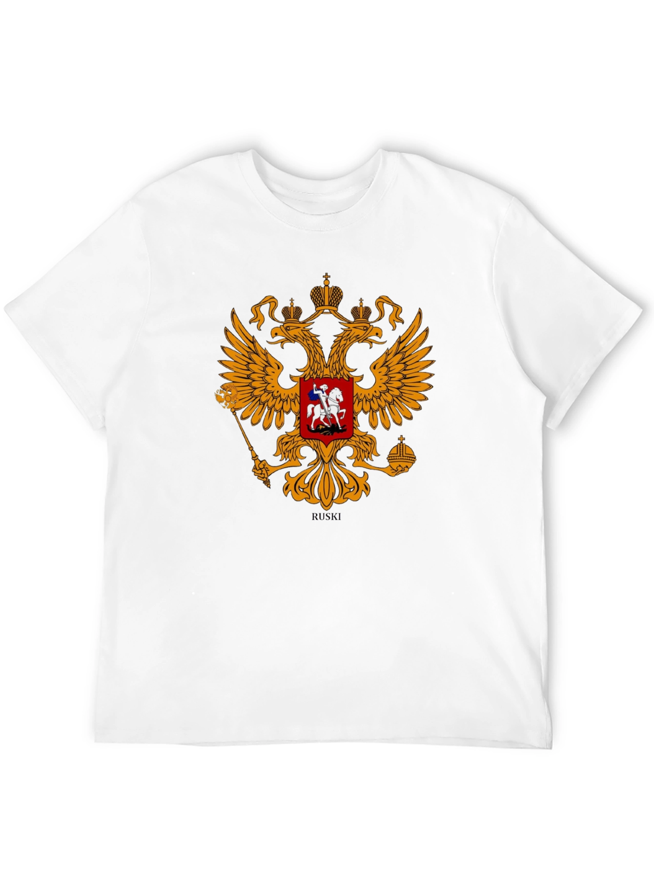 Black Tee with Russian Coat of Arms Graphic