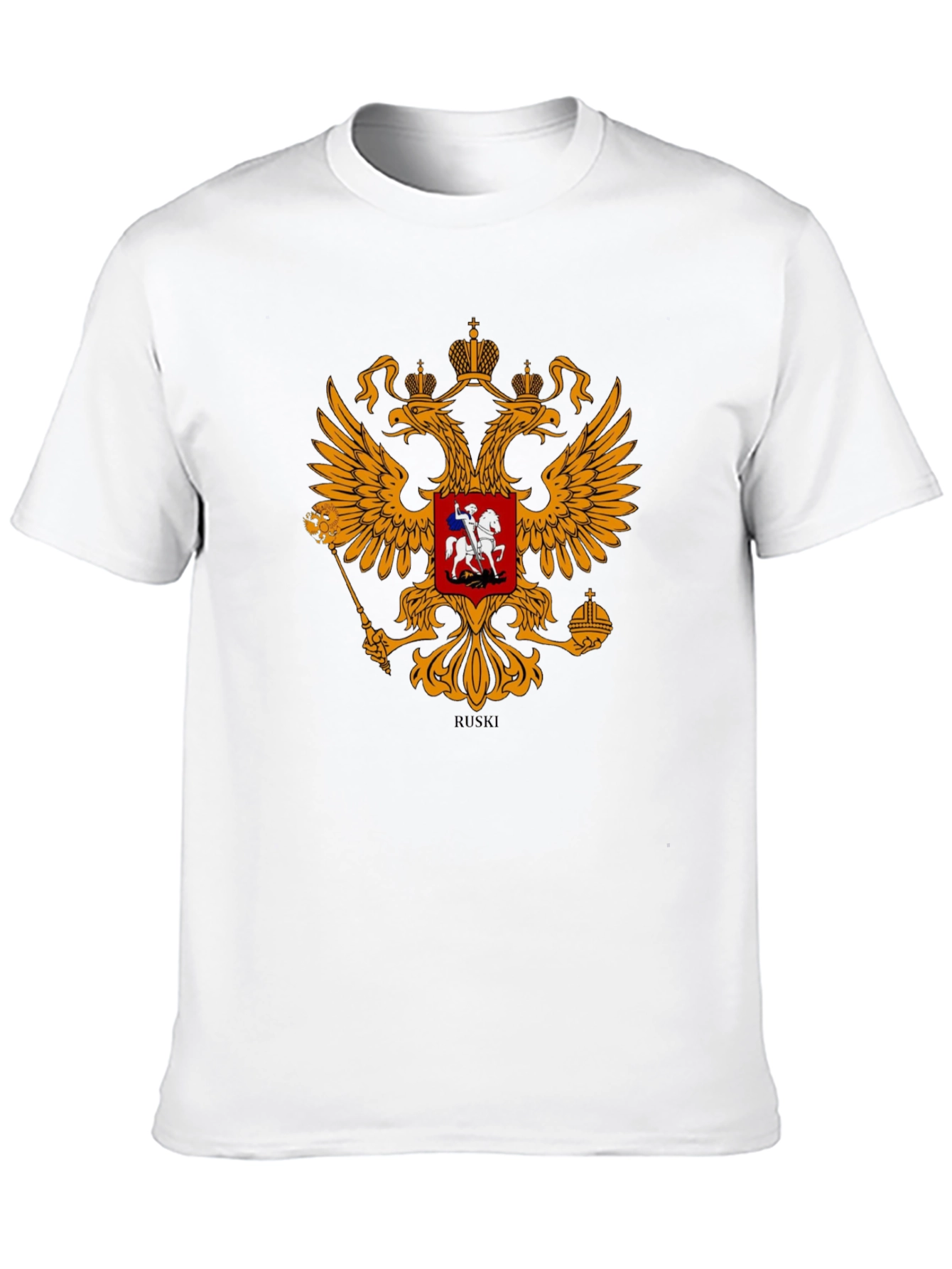 Black Tee with Russian Coat of Arms Graphic