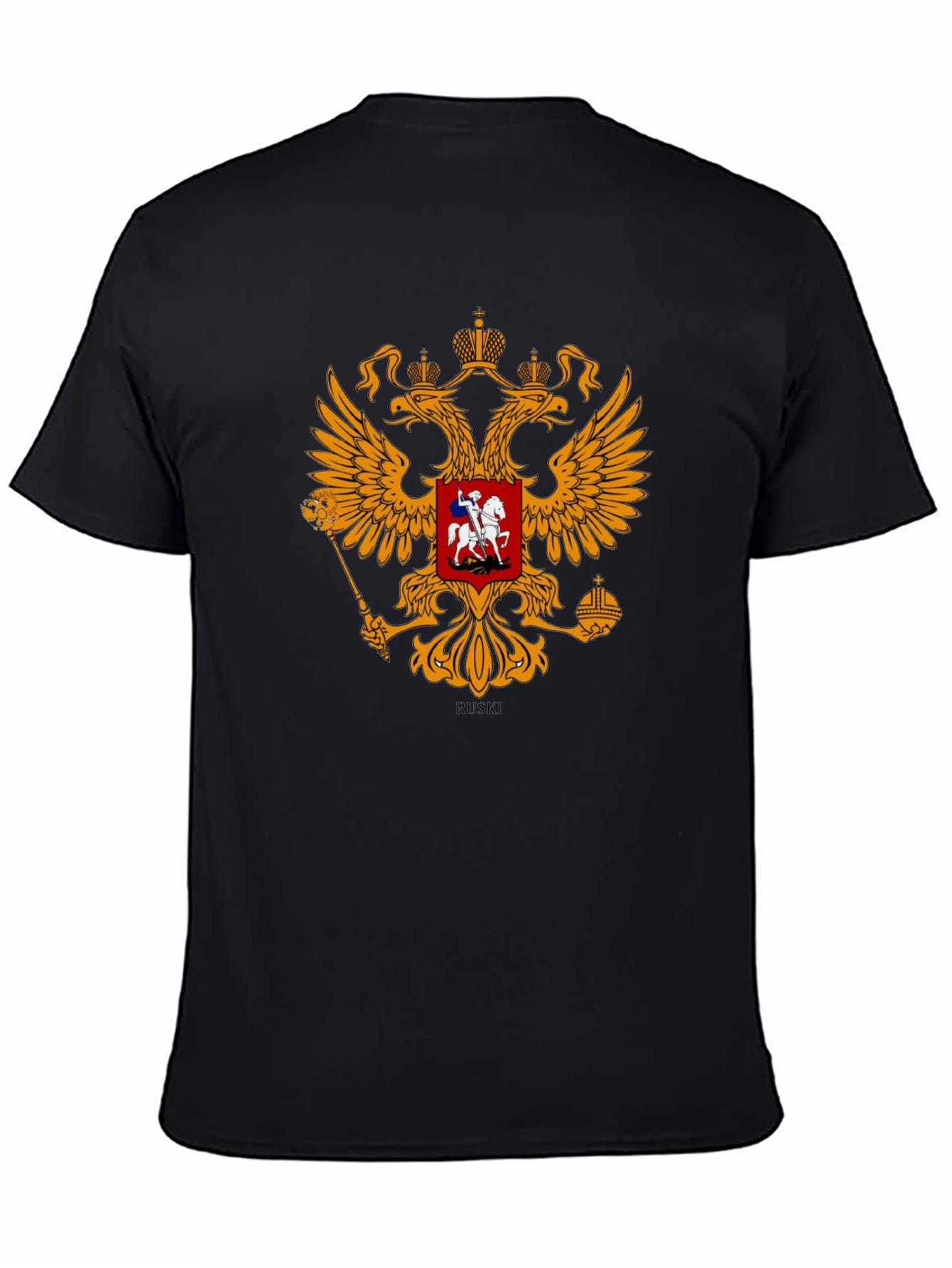 Black Tee with Russian Coat of Arms Graphic
