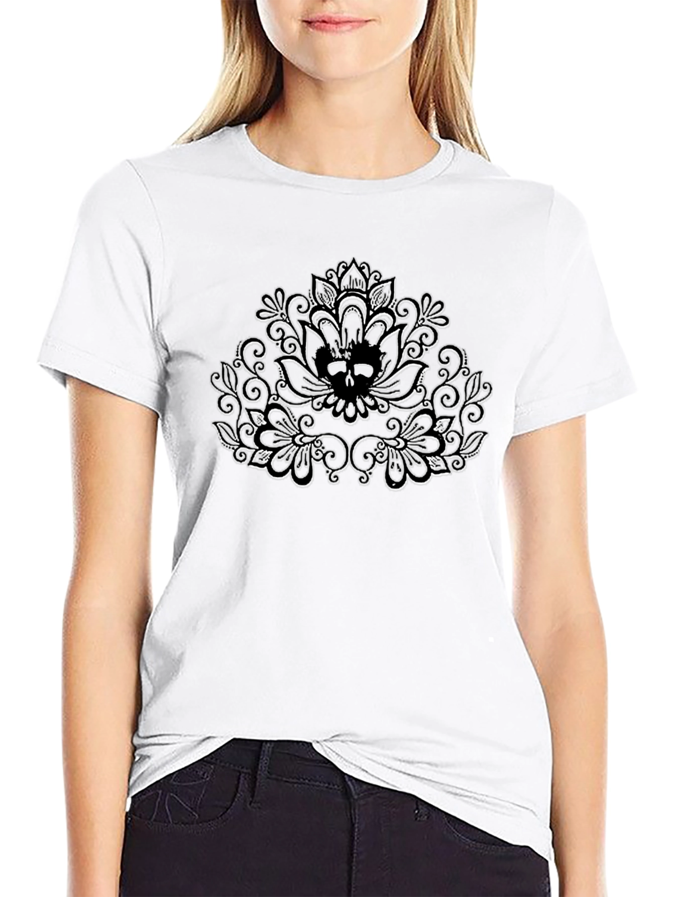 Mens Black T-Shirt with Floral Design