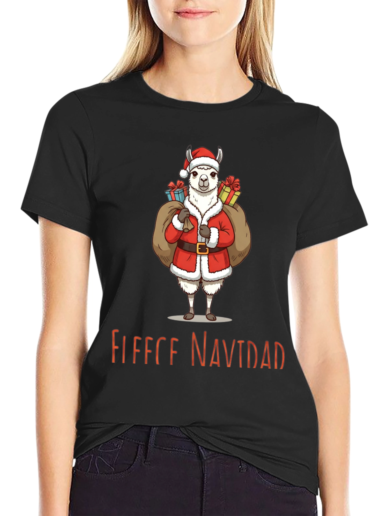 Festive Llama Christmas T-Shirt - Fleece Navidad