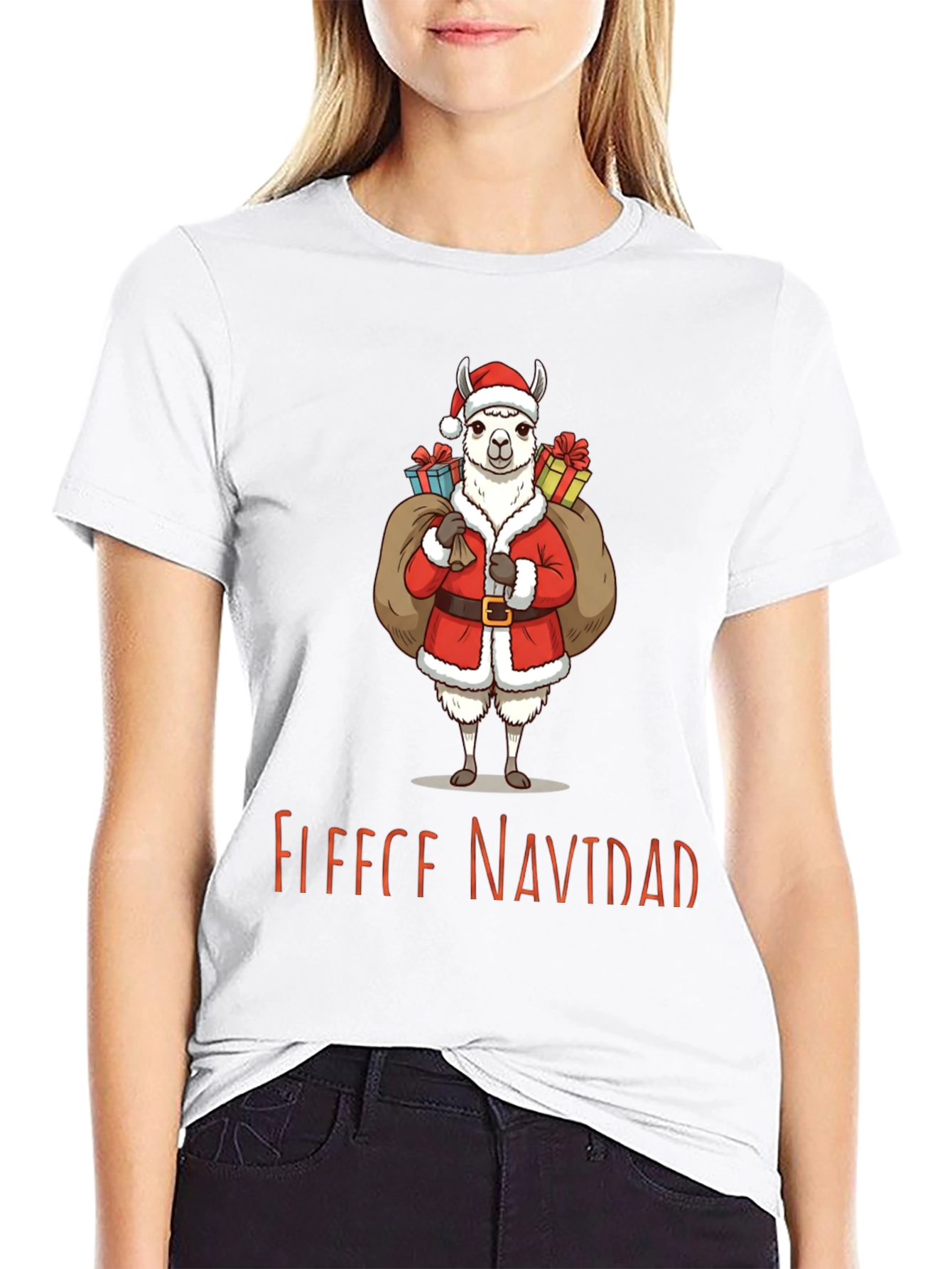 Festive Llama Christmas T-Shirt - Fleece Navidad