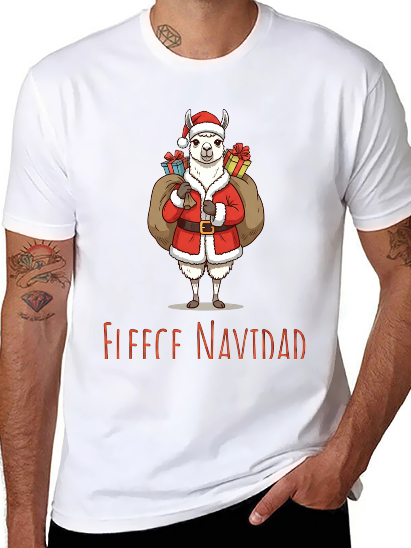 Festive Llama Christmas T-Shirt - Fleece Navidad