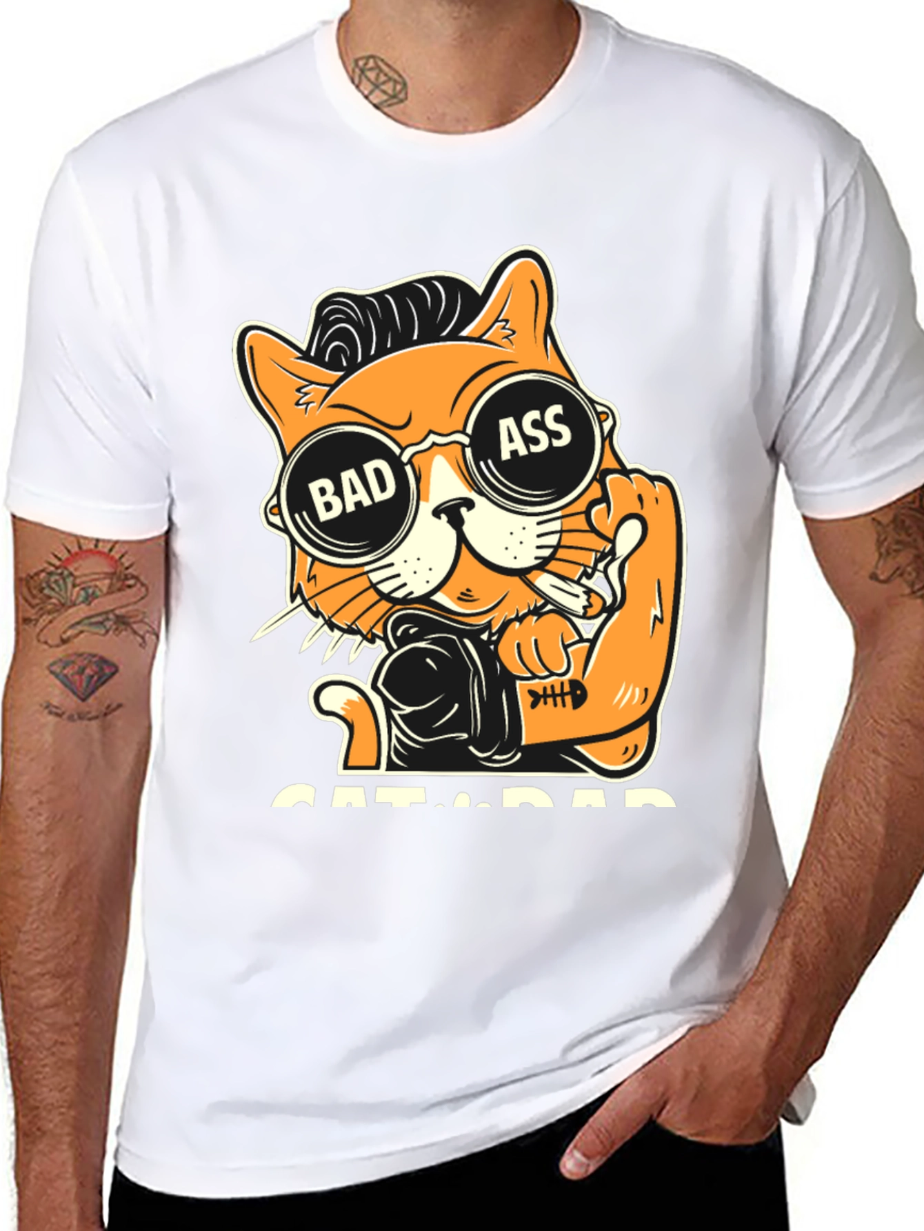 Bad Ass Cat Dad Graphic T-Shirt