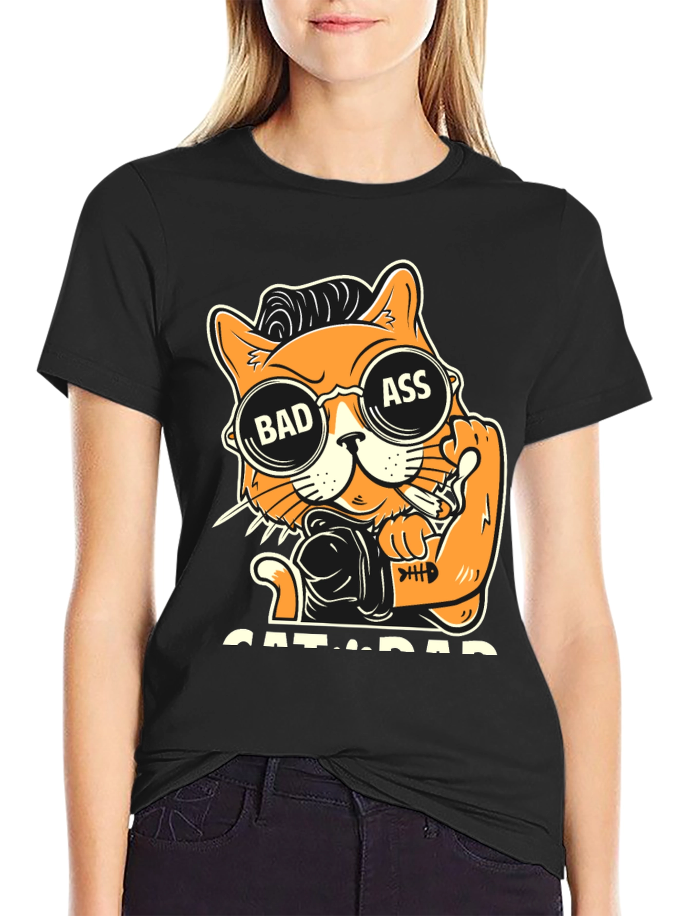 Bad Ass Cat Dad Graphic T-Shirt