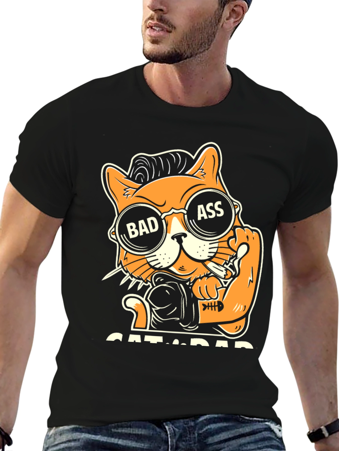 Bad Ass Cat Dad Graphic T-Shirt