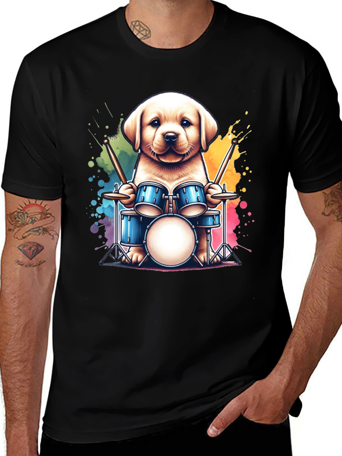 Dog Drummer T-Shirt - Cute Puppy Playing Drums!