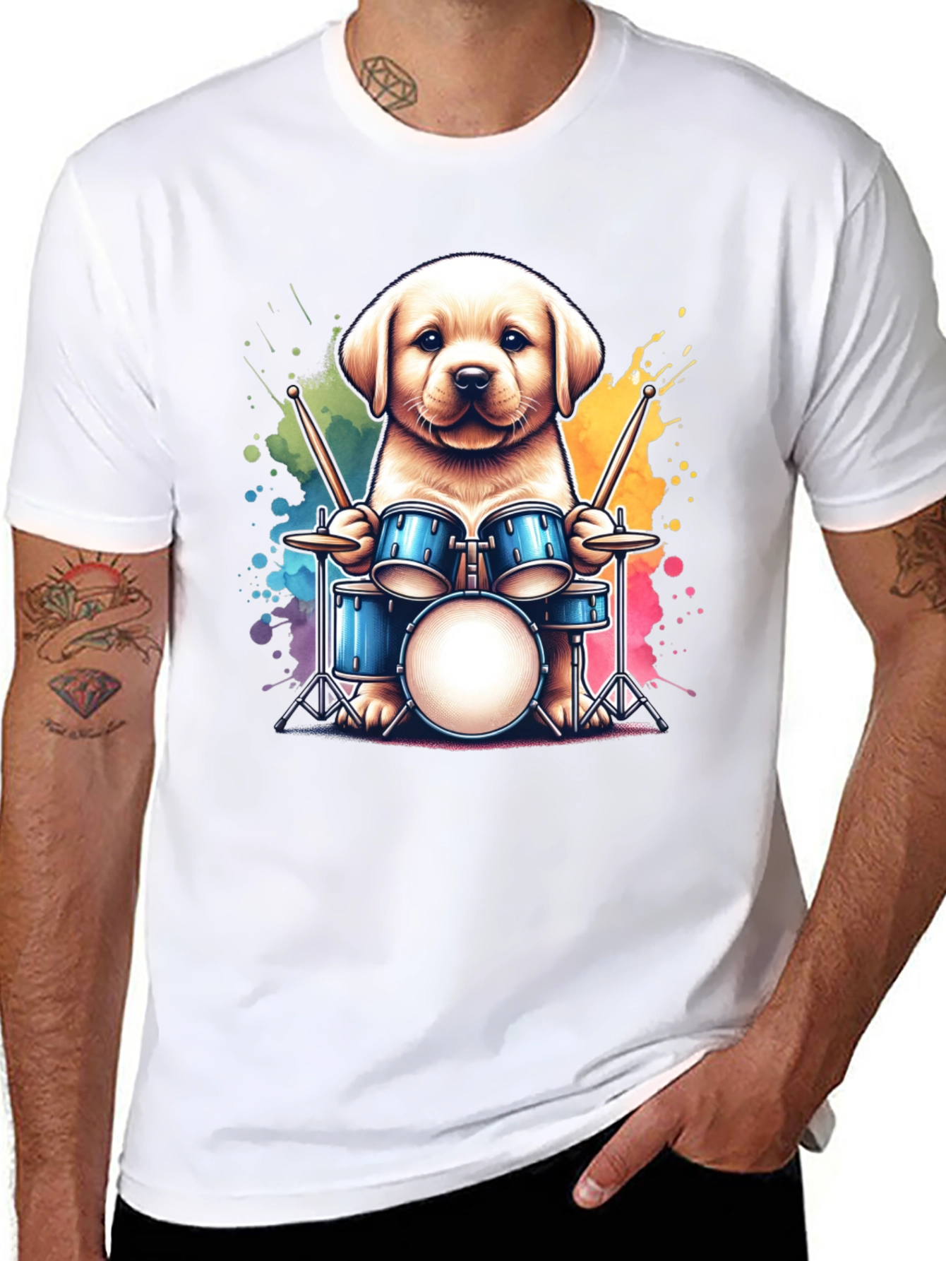 Dog Drummer T-Shirt - Cute Puppy Playing Drums!