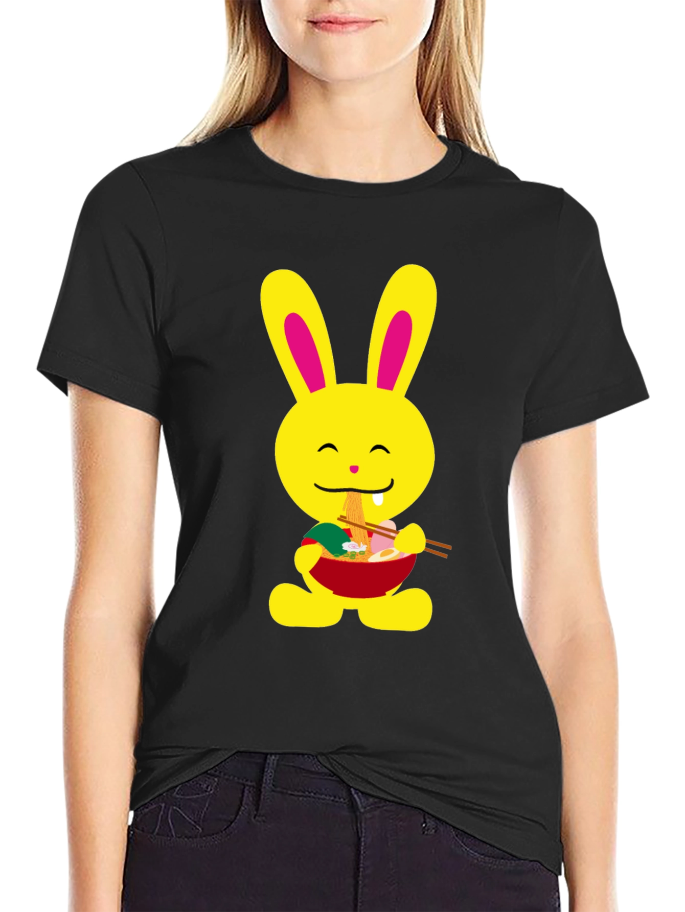 Ramen Bunny Black T-Shirt - Cute & Comfy