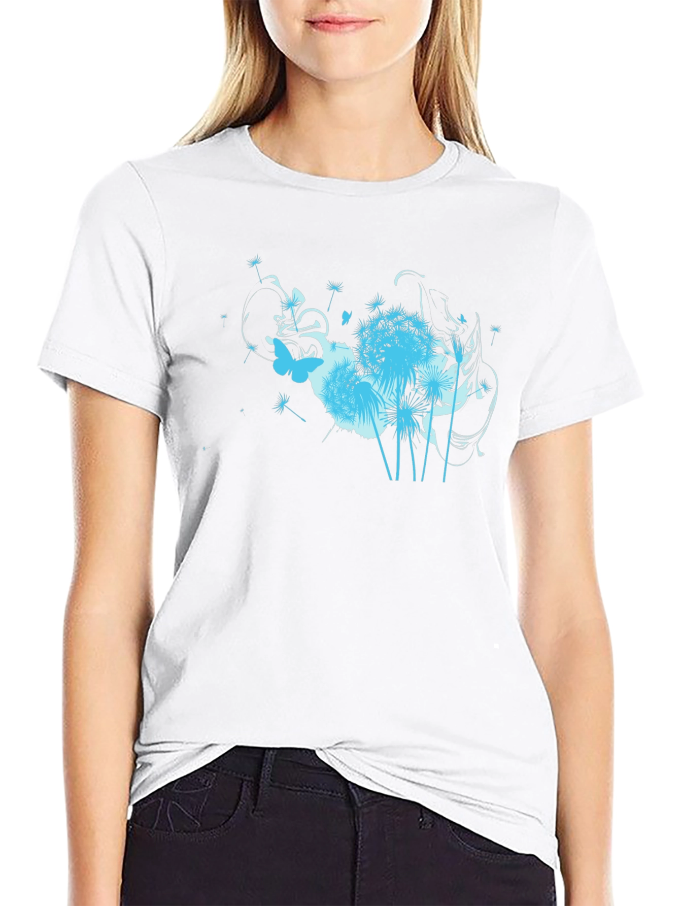 Black T-Shirt with Floral Butterfly Design