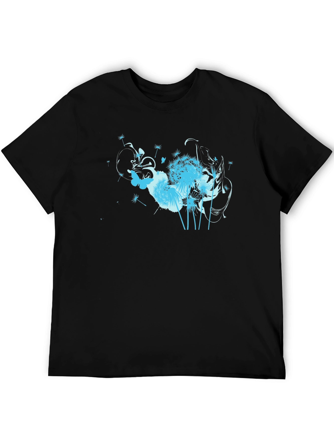 Black T-Shirt with Floral Butterfly Design