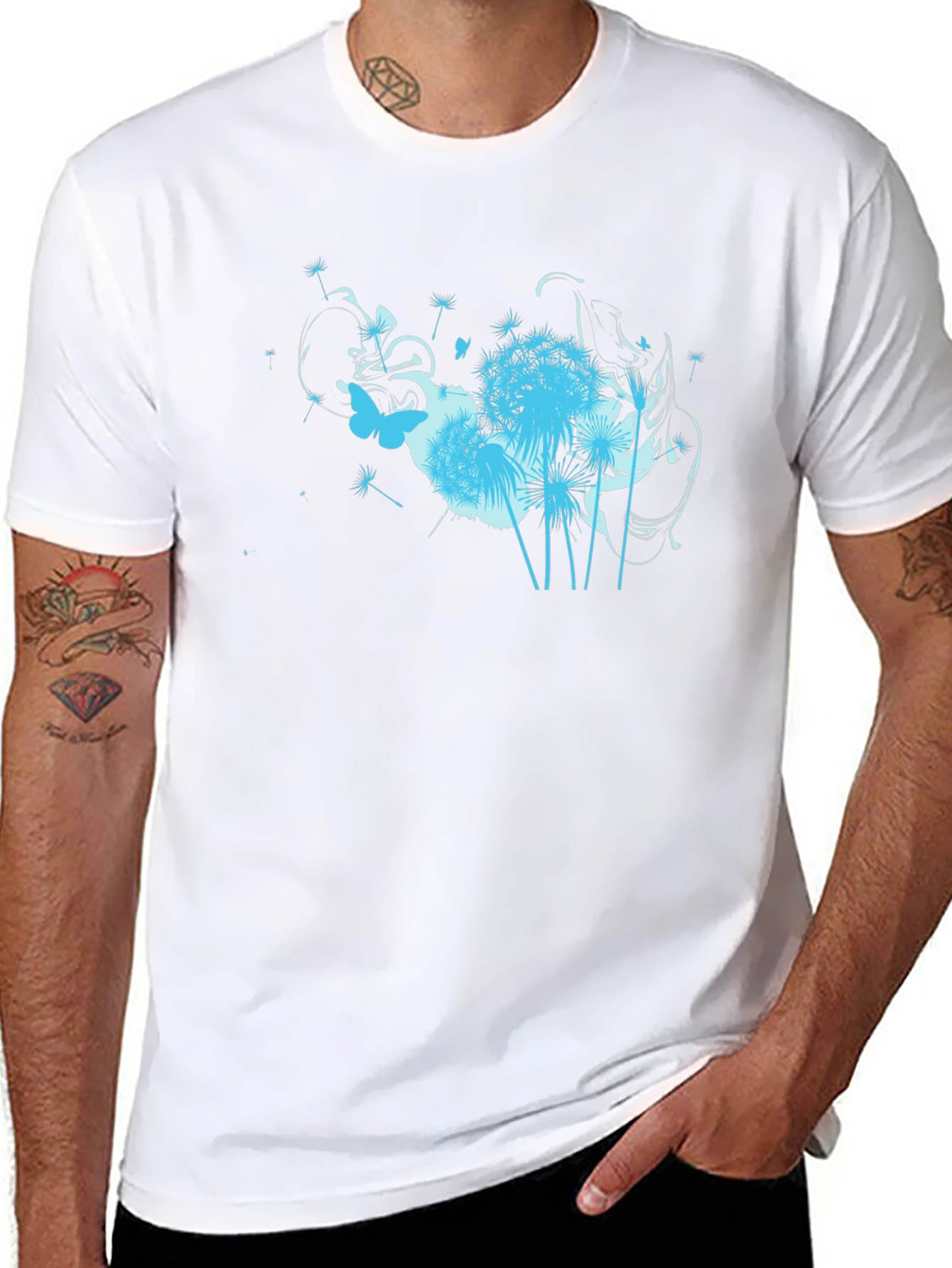 Black T-Shirt with Floral Butterfly Design
