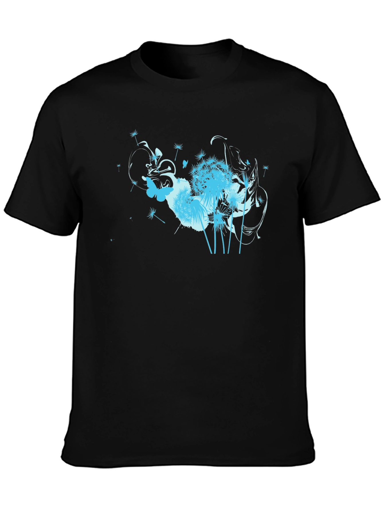 Black T-Shirt with Floral Butterfly Design