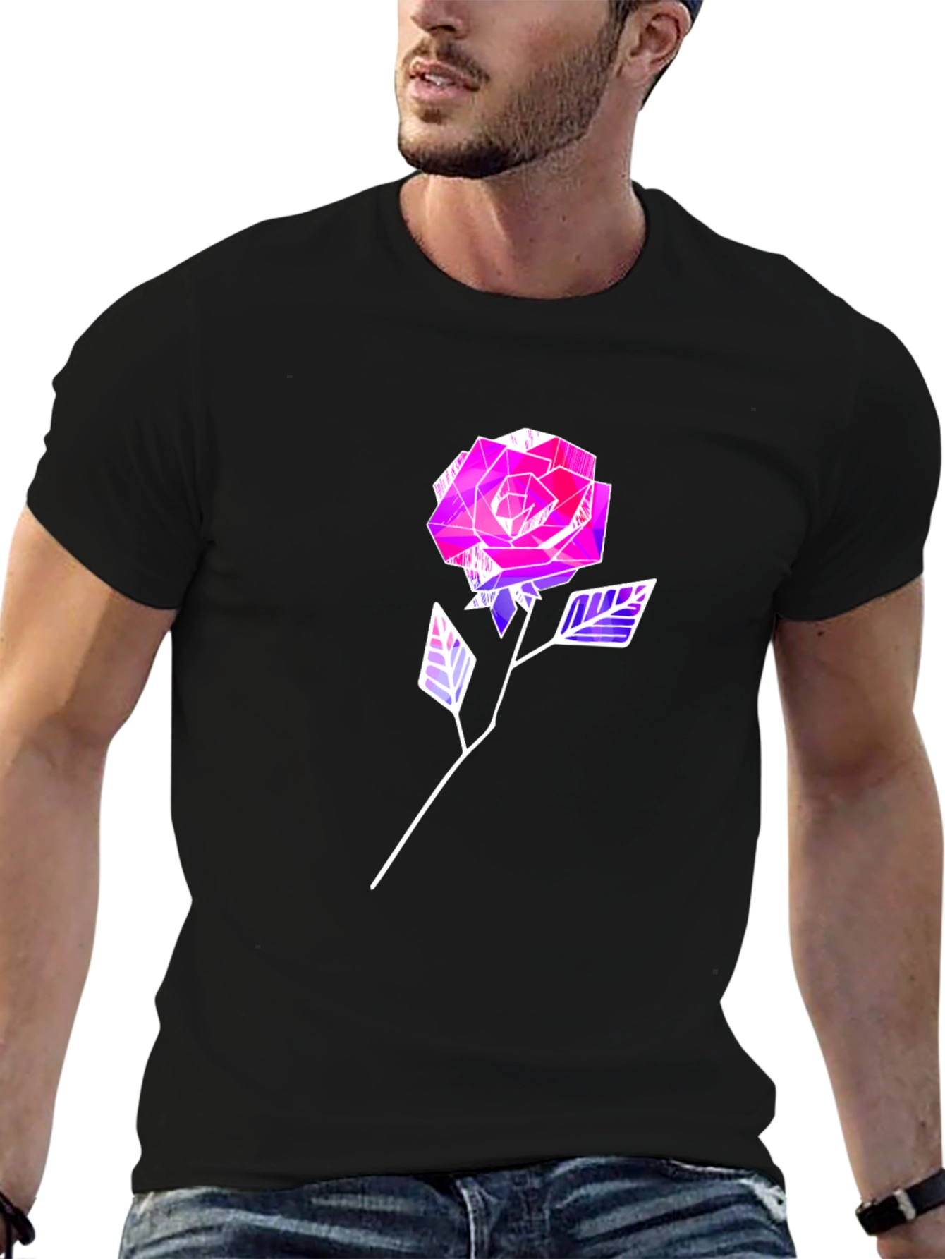 Geometric Rose Graphic Tee - Modern Style