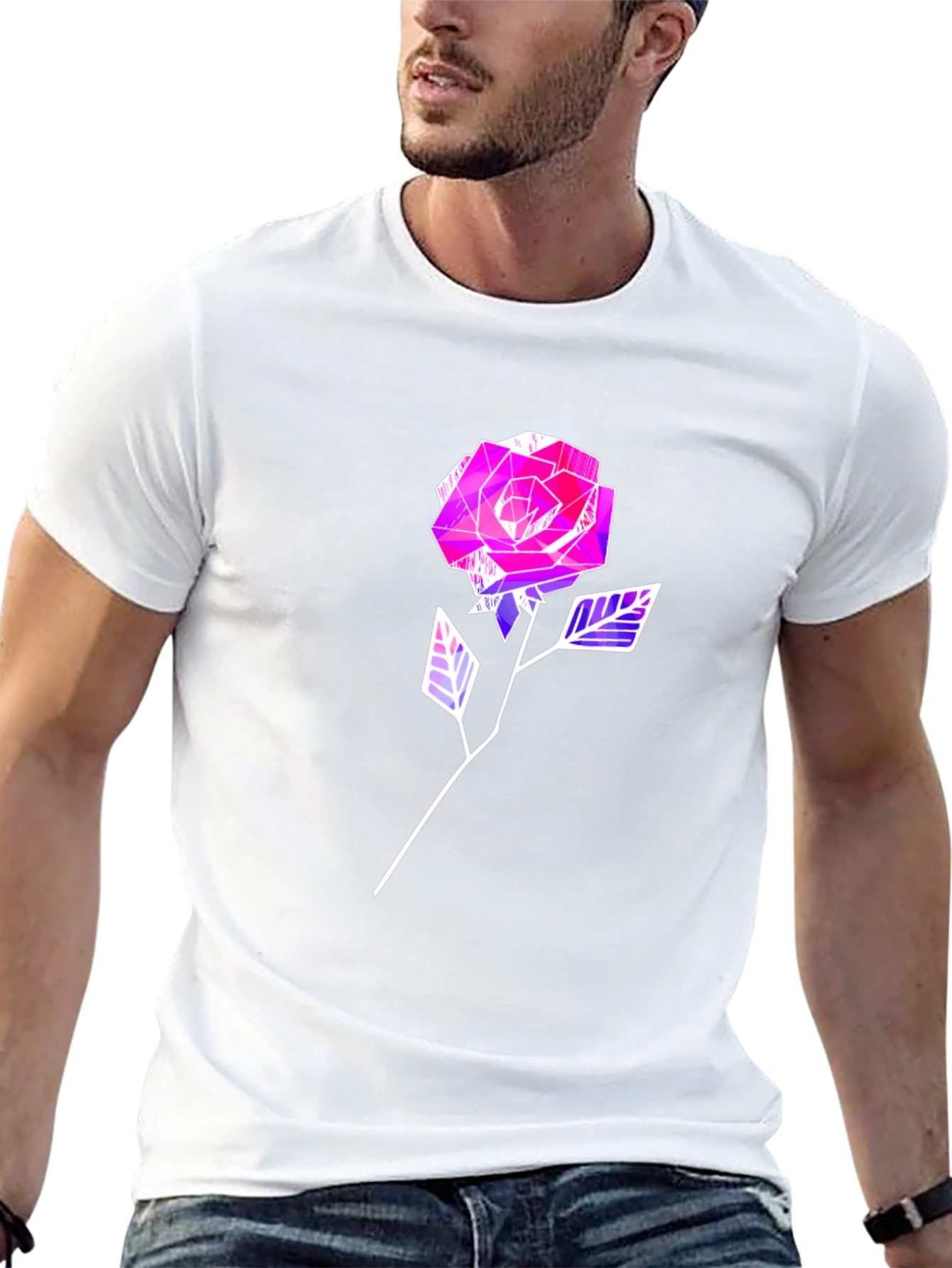 Geometric Rose Graphic Tee - Modern Style