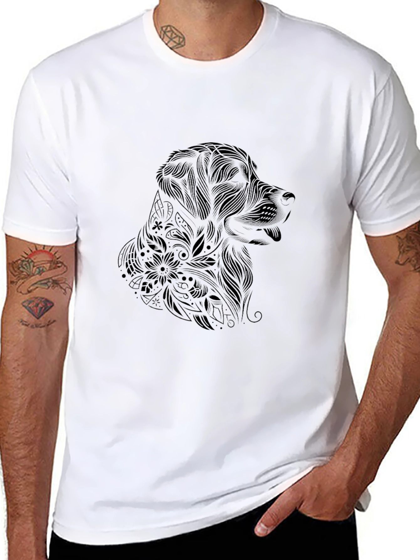 Black Dog Floral Print T-Shirt
