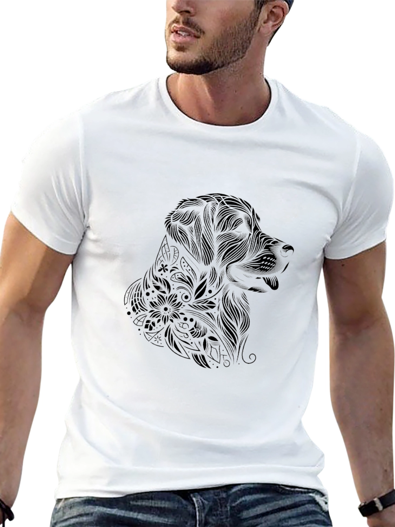 Black Dog Floral Print T-Shirt