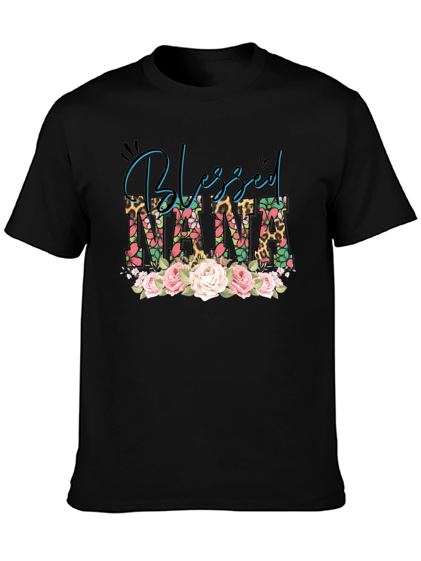 Blessed Nana Graphic T-Shirt Floral Leopard Print