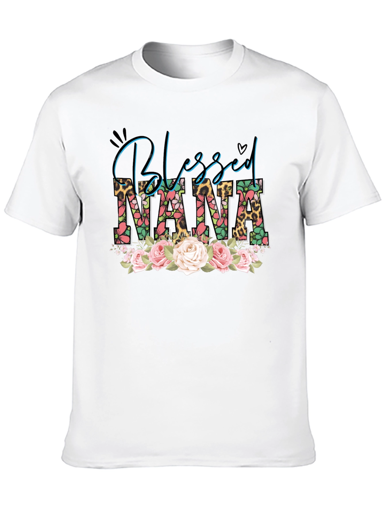 Blessed Nana Graphic T-Shirt Floral Leopard Print